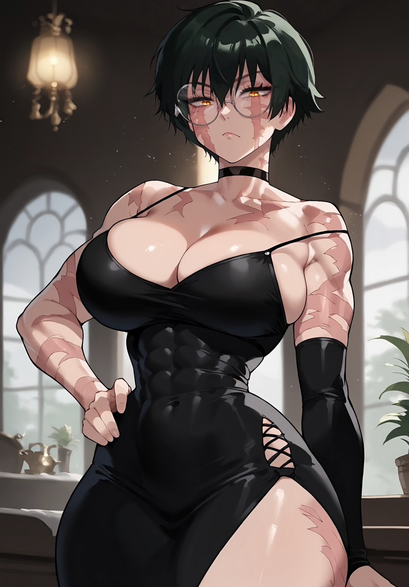 abs ai_generated ass ass_bigger_than_head big_ass big_breasts big_butt black_dress choker cleavage dominant_female fat_ass female female_only femdom fit_female glowing_eyes golden_eyes goth goth_girl gothic gothified hand_on_hip hourglass_figure huge_breasts huge_thighs jujutsu_kaisen looking_down_at_viewer mommy muscular_female pout pouting pouty_lips recolor shiny_skin short_hair_female slim_waist thiccwithaq_(ai_style) thick_ass thick_thighs thighs_bigger_than_head tiny_waist tomboy wide_hips zenin_maki