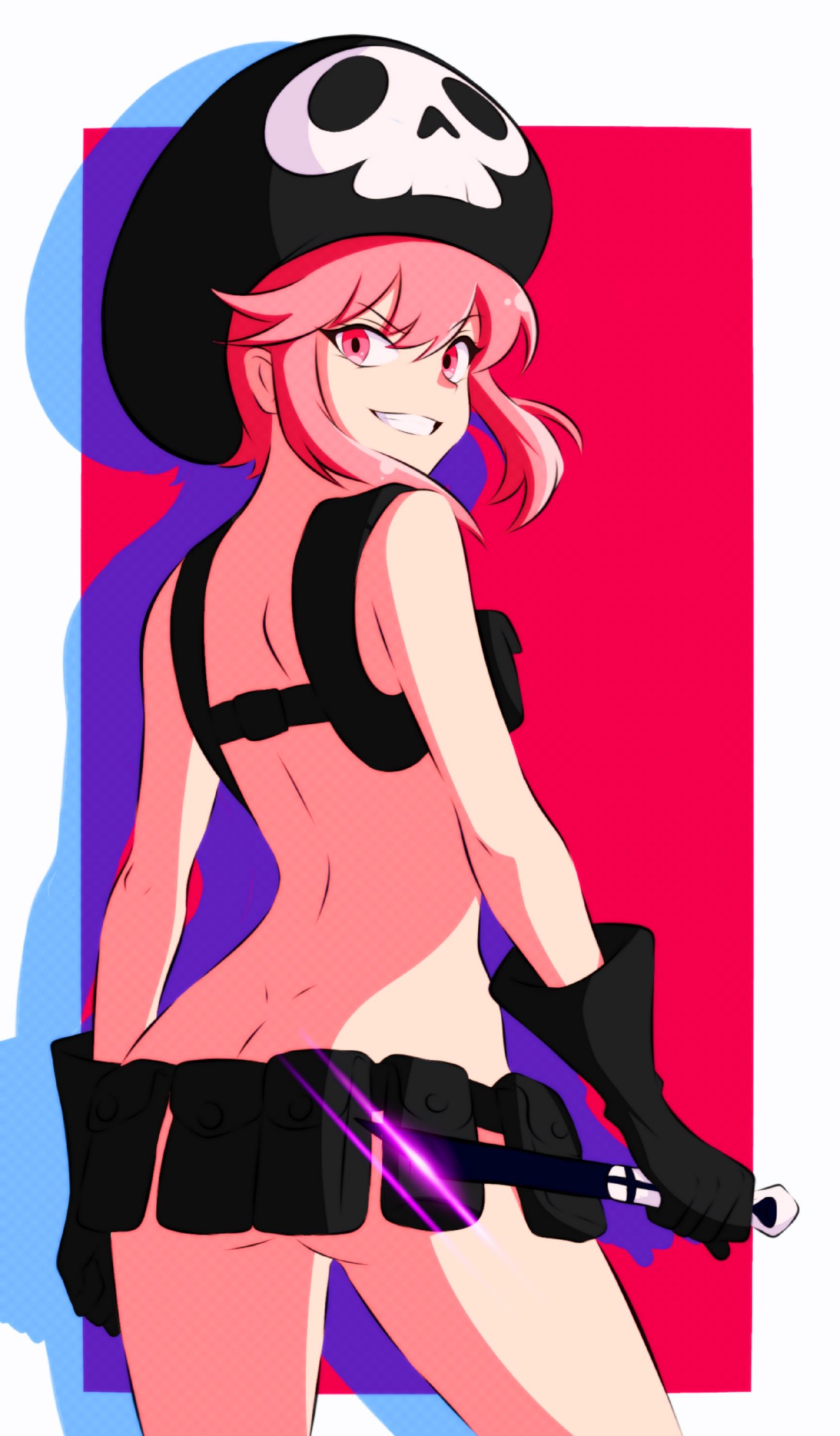 1girls ass b1iz4rd female female_only hat jakuzure_nonon kill_la_kill nudist_beach_uniform pink_hair solo