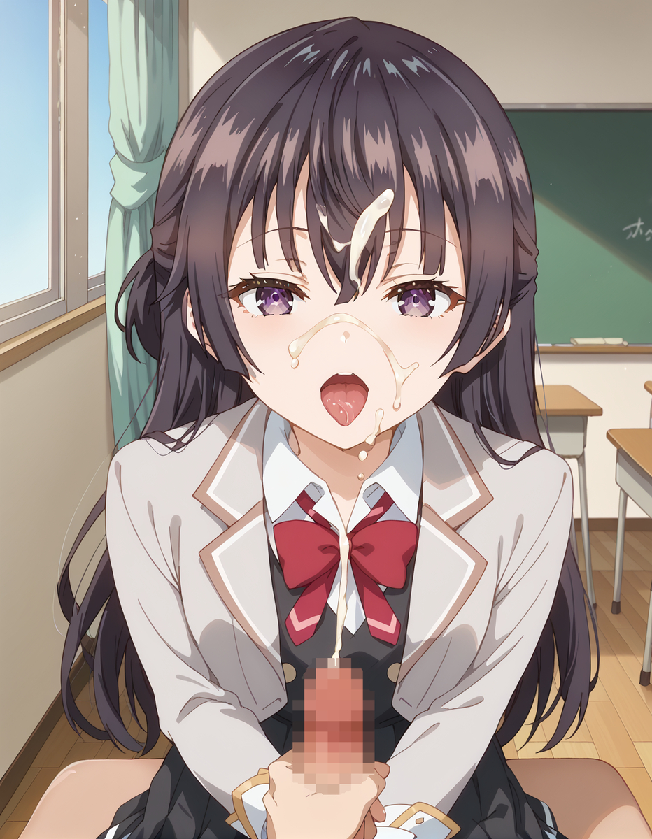 ai_generated blowjob brown_hair cum_in_mouth cum_on_face deep_blowjob deepthroat faceless_male fellatio harigane_mental kuze_masachika long_hair oral oral_sex ponytail pov purple_hair sucking_penis suou_yuki swallowing swallowing_cum tokidoki_bosotto_russian_de_dereru_tonari_no_alya-san