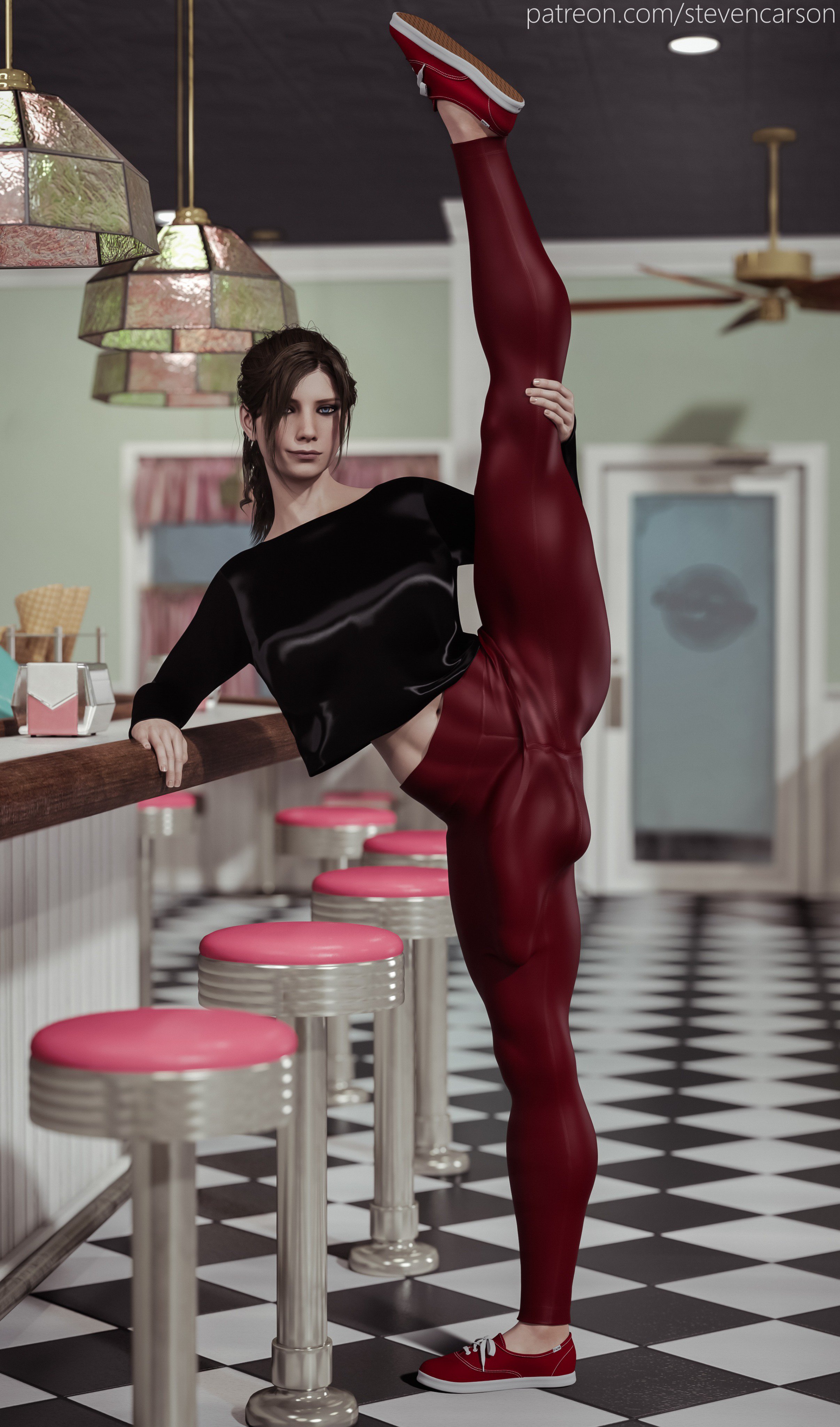 1futa, 3d, balls, balls bulge, balls under clothes, breasts, bulge, cameltail, claire redfield, curvy, erect nipples, erection, erection under clothes, futa only, futa sans pussy, futanari, huge breasts, huge cock, huge penis, hung futa, intersex, large balls, leather, looking at viewer, nipple bulge, nipples, penis, penis bulge, penis under clothes, realistic, resident evil, resident evil 2, solo, solo futa, spread legs, stevencarson