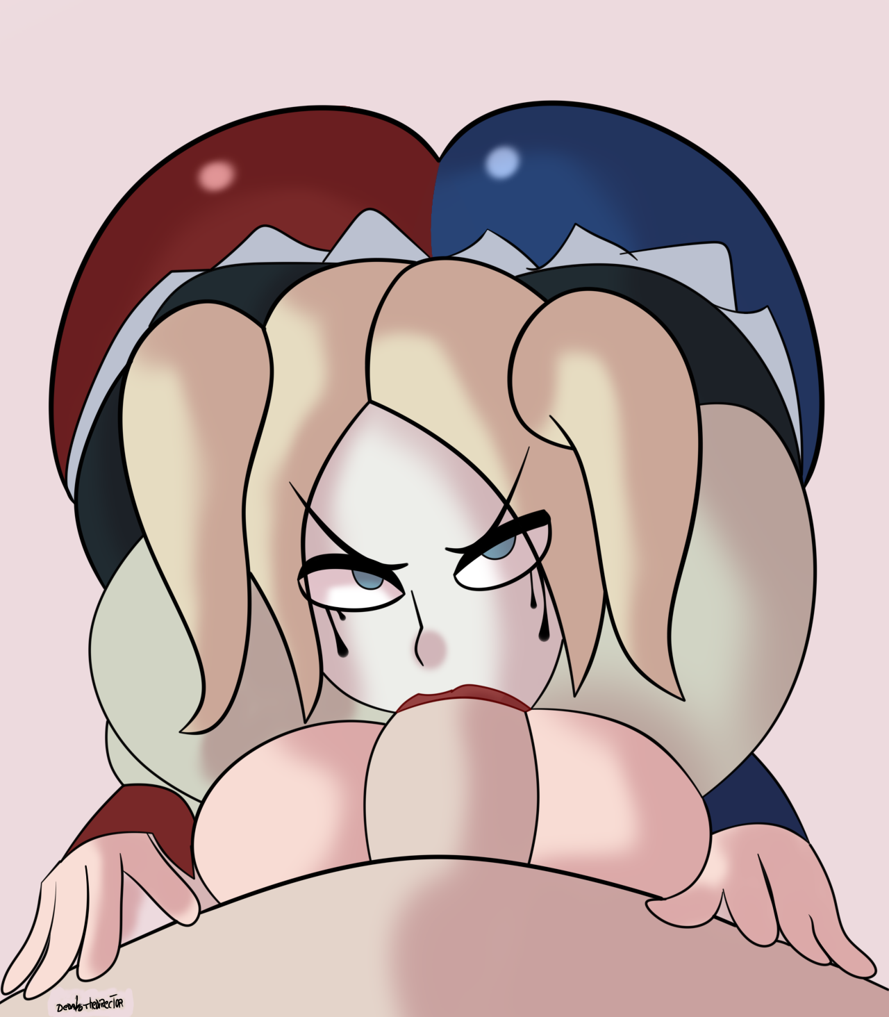1boy, 1girls, angry fellatio, ass, batman (series), batman: arkham knight, big ass, big breasts, big butt, bimbo, blonde hair, blowjob, blue eyes, breasts, bubble ass, bubble butt, dc, dc comics, dedalo, defeated, edit, fellatio, female, harley quinn, huge ass, huge breasts, makeup, male, marshallleea, mascara, mascara tears, oral, oral sex, rape, straight, tears, twintails