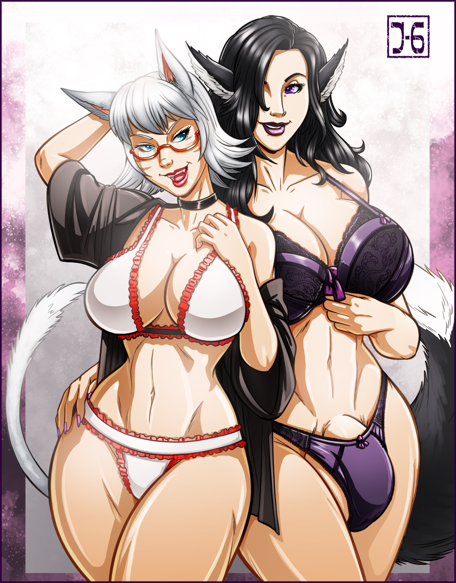 1futa, 1girls, big breasts, breasts, bulge, cleavage, dickgirl, female, fox girl, futanari, intersex, juno-6, large breasts, panties, penis