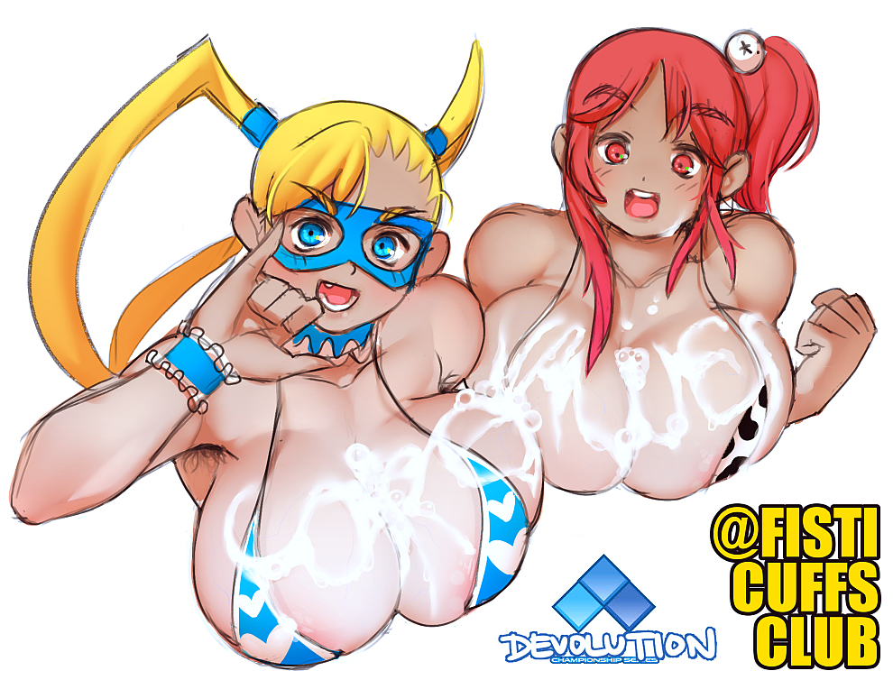 2girls armpit_hair blonde_hair breasts cow_print crossover cum cum_on_body cum_on_breasts cum_on_upper_body dead_or_alive dead_or_alive_6 deeezel fisticuffs_club hairy hairy_armpits honoka_(doa) huge_breasts multiple_girls patrick_hateman rainbow_mika side_ponytail street_fighter street_fighter_alpha street_fighter_alpha_3 tecmo text thick_eyebrows twintails veiny_breasts wet wrestling_mask