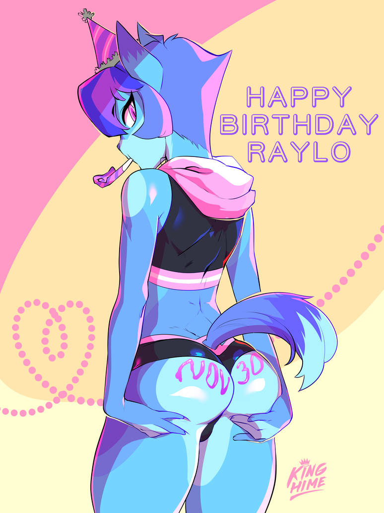 androgynous anthro ass_grab birthday blue_fur cat_ears cat_tail catboy color english_text enjoipandas feline femboy furry furry_ears furry_only furry_tail girly grabbing_ass gym_shirt gym_shorts original purple_eyes raylo round_ass short_hair solo text trap