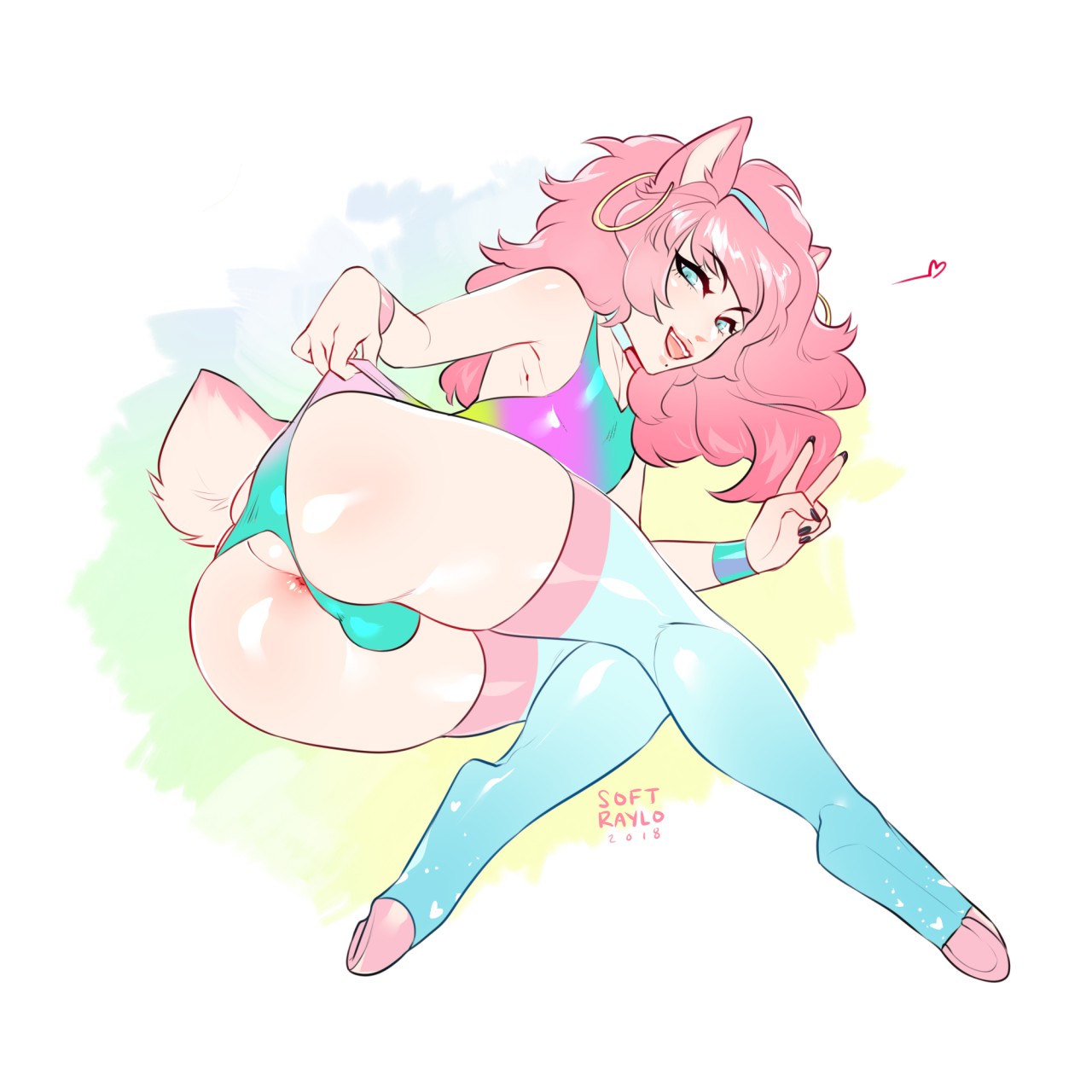 1boy, androgynous, anthro, anus, balls, balls in panties, enjoipandas, femboy, furry, furry ears, furry only, furry tail, girly, higher resolution available, male, pink eyes, pink fur, pink hair, solo, trap