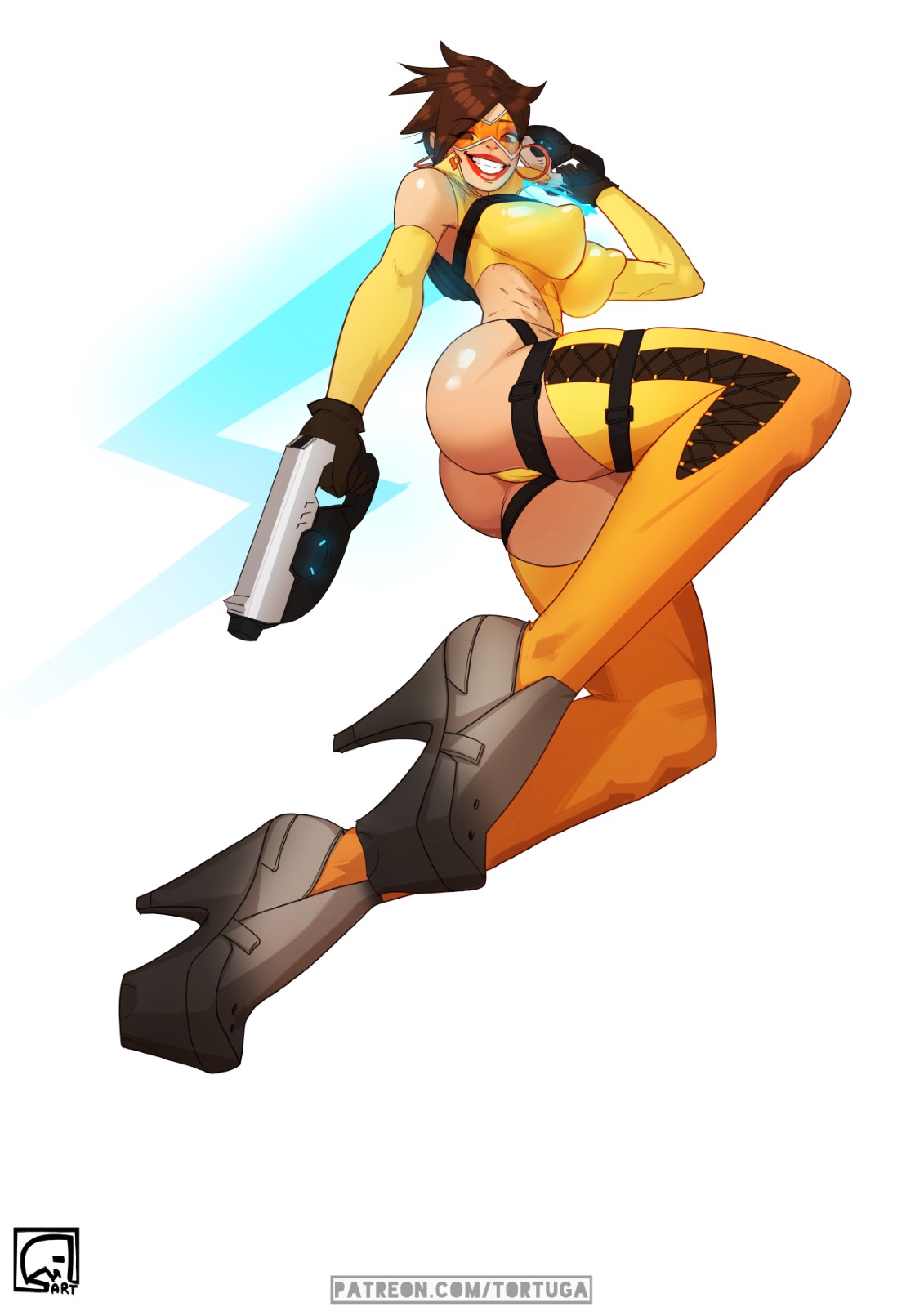 1girls, ass, breasts, cameltoe, cleavage, curvy, erect nipples, female, huge areolae, huge ass, huge breasts, nipples, overwatch, puffy nipples, pussy, red lips, short hair, thick lips, tortuga, tracer, voluptuous, wide hips