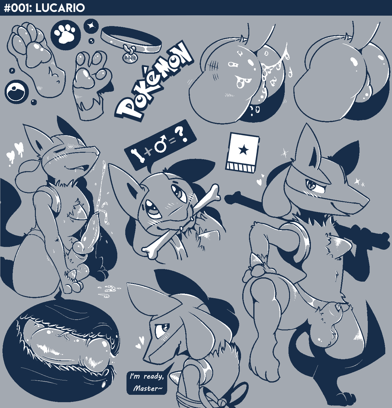 2019 ass balls blush bone canid canine erection fur hi_res lonelycharart looking_at_viewer lucario male male_only mammal nintendo nude open_mouth penis pokemon pokemon_(species) simple_background smile video_games