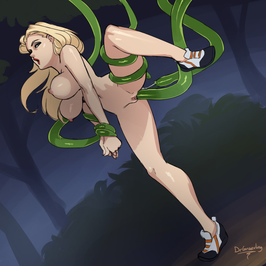 blonde_hair blue_eyes bound dr_graevling forest long_hair nude nude_female original_character shoes sport_shoes tagme tentacle tentacle_sex