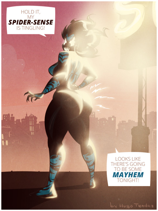 april_parker city curvy female female_only huge_ass hugotendaz looking_at_viewer looking_back marvel marvel_comics mayhem_(character) mayhem_(symbiote/human) muscular_female spider-man_(series) symbiote thick thick_thighs wide_hips