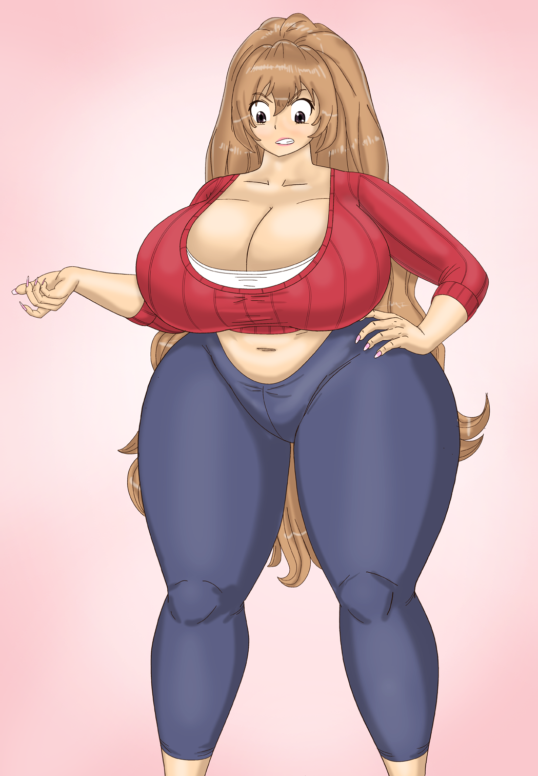 age_progression aged_up aisaka_taiga alternate_body_type alternate_breast_size annoyed belly_button big_ass big_breasts brown_eyes brown_hair cleavage curvaceous curvy curvy_figure female female_only giant_breasts huge_ass huge_breasts jeans long_hair massive_ass massive_breasts midriff milf red_sweater saturnxart thick_thighs thight_clothing toradora! undershirt voluptuous voluptuous_female wide_hips