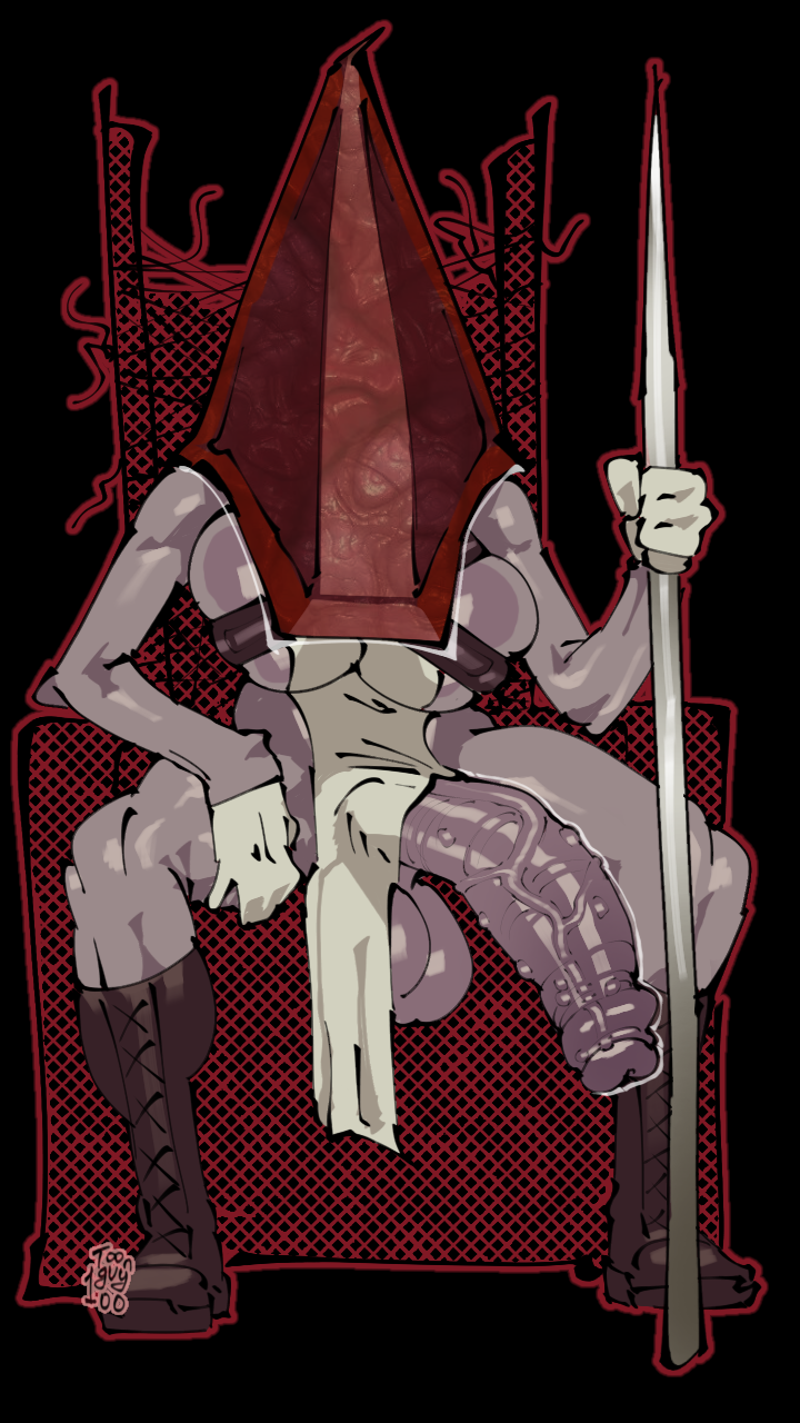 bumpy_penis dead_by_daylight fit_female futa_only futanari monster monster_cock monster_girl pyramid_head silent_hill silent_hill_2 sitting spear throne toonguy100 veiny_penis