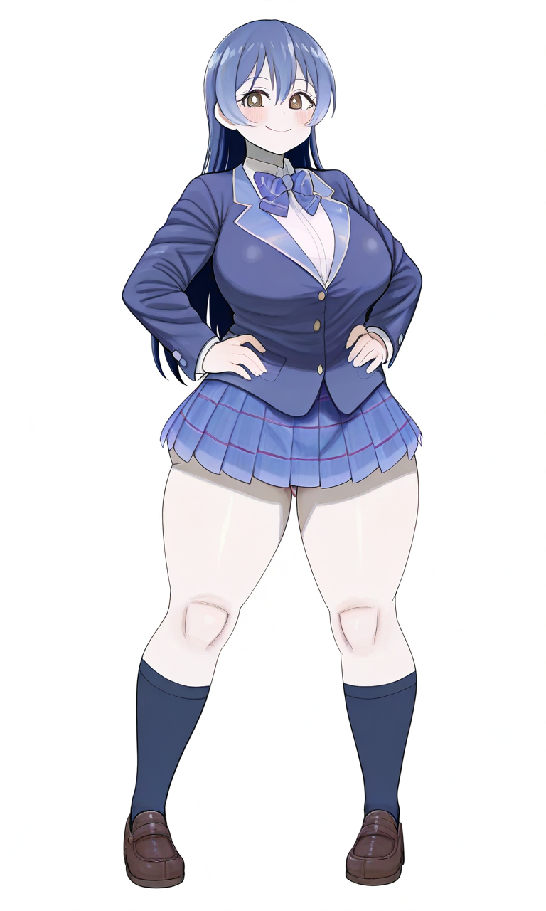 1girls ai_generated big_breasts clothing full_body love_live! love_live!_school_idol_project nini_mihy skirt solo sonoda_umi thick_thighs wide_hips