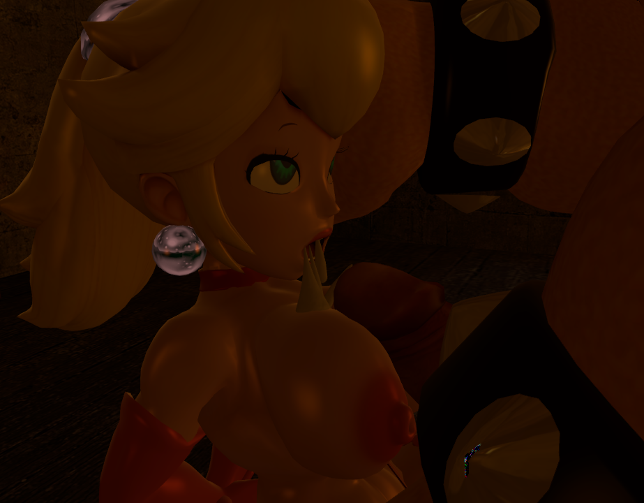 1boy 1girls 3d arms_behind_back big_breasts big_penis blonde_hair bowser breasts choker cum_in_mouth cum_leaking cum_on_breasts dark_image female half-closed_eyes indoors interspecies male mario_(series) nintendo nipples penis ponytail princess_peach rape source_filmmaker supersaiyan24