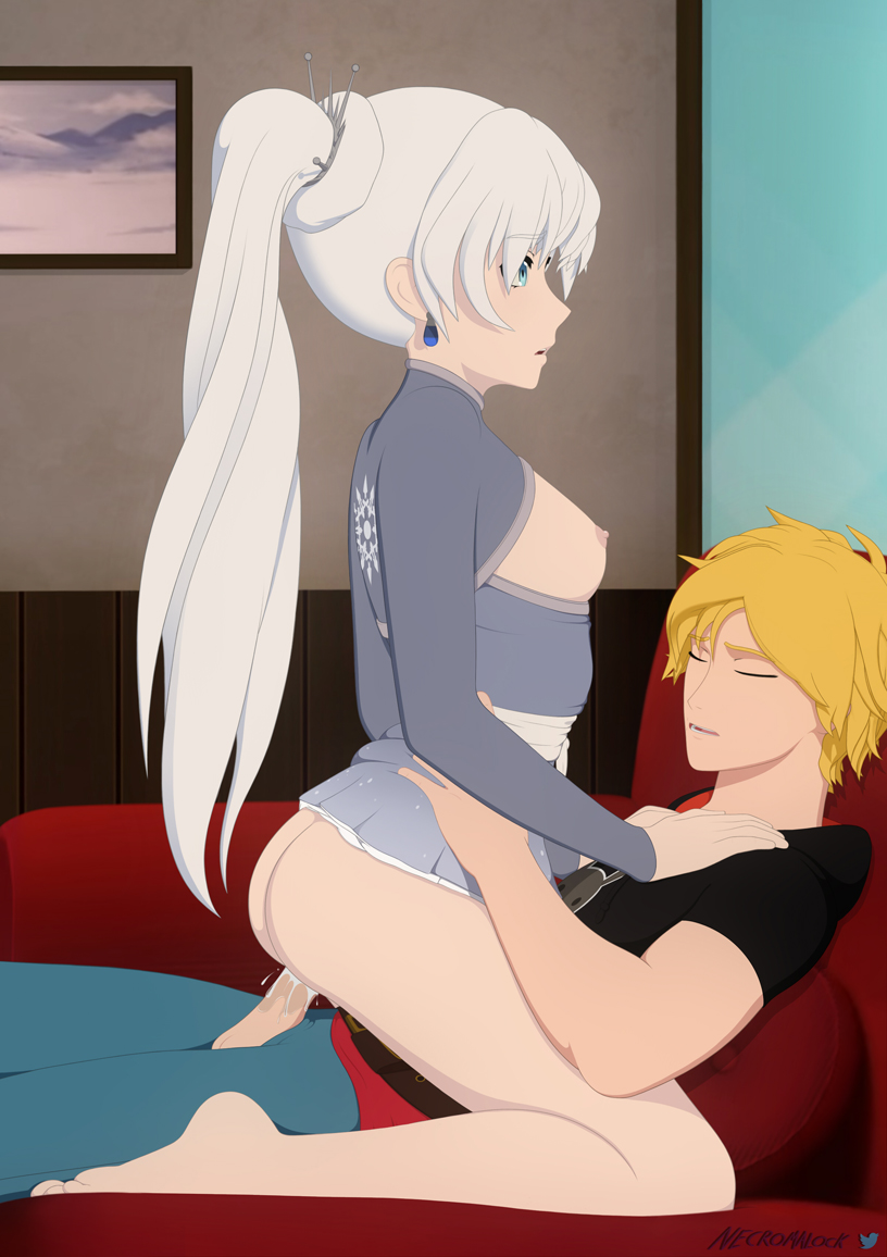 ass blonde_hair blue_eyes breasts closed_eyes clothed clothed_sex cowgirl_position cum cum_in_pussy cum_inside female jaune_arc jaune_arc_(mystral) male mystral_outfit necromalock no_bra no_panties rwby tagme unwanted_cumshot vaginal_penetration weiss_schnee weiss_schnee_(mystral) white_hair worried