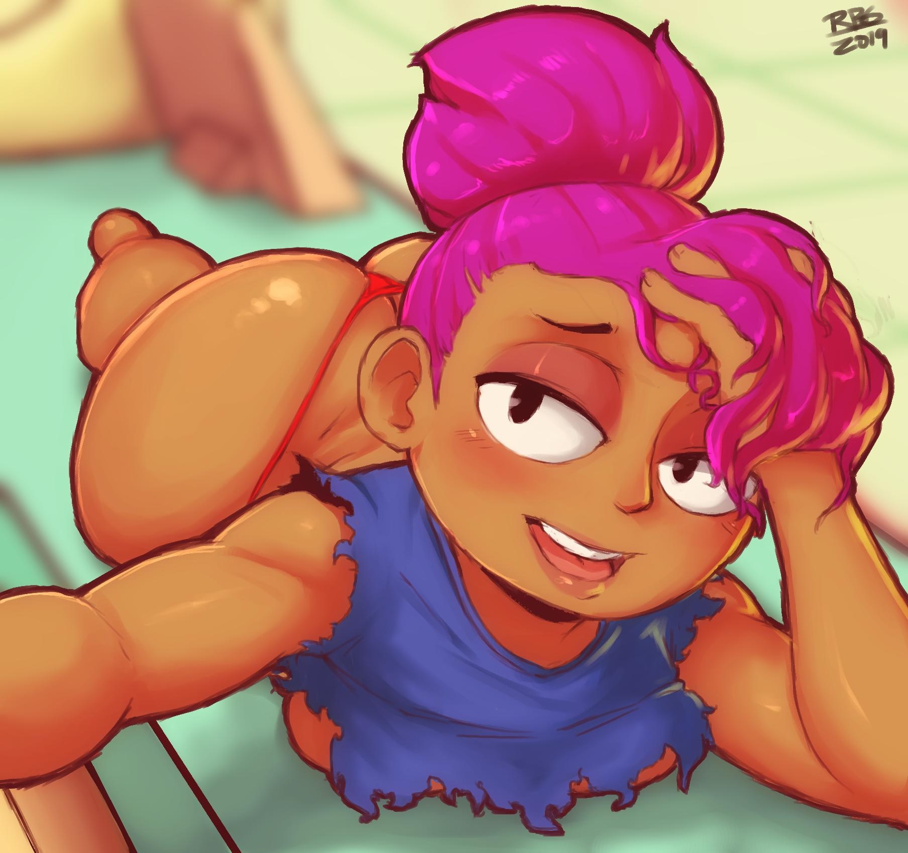 1girls, 2019, ass, ass crack, big ass, big butt, black eyes, breasts, butt crack, butt shot, dark-skinned female, enid, fat ass, fat butt, female, female focus, female only, huge ass, huge butt, looking at viewer, ok k.o.! let's be heroes, purple hair, randomboobguy, solo female, tagme, thong