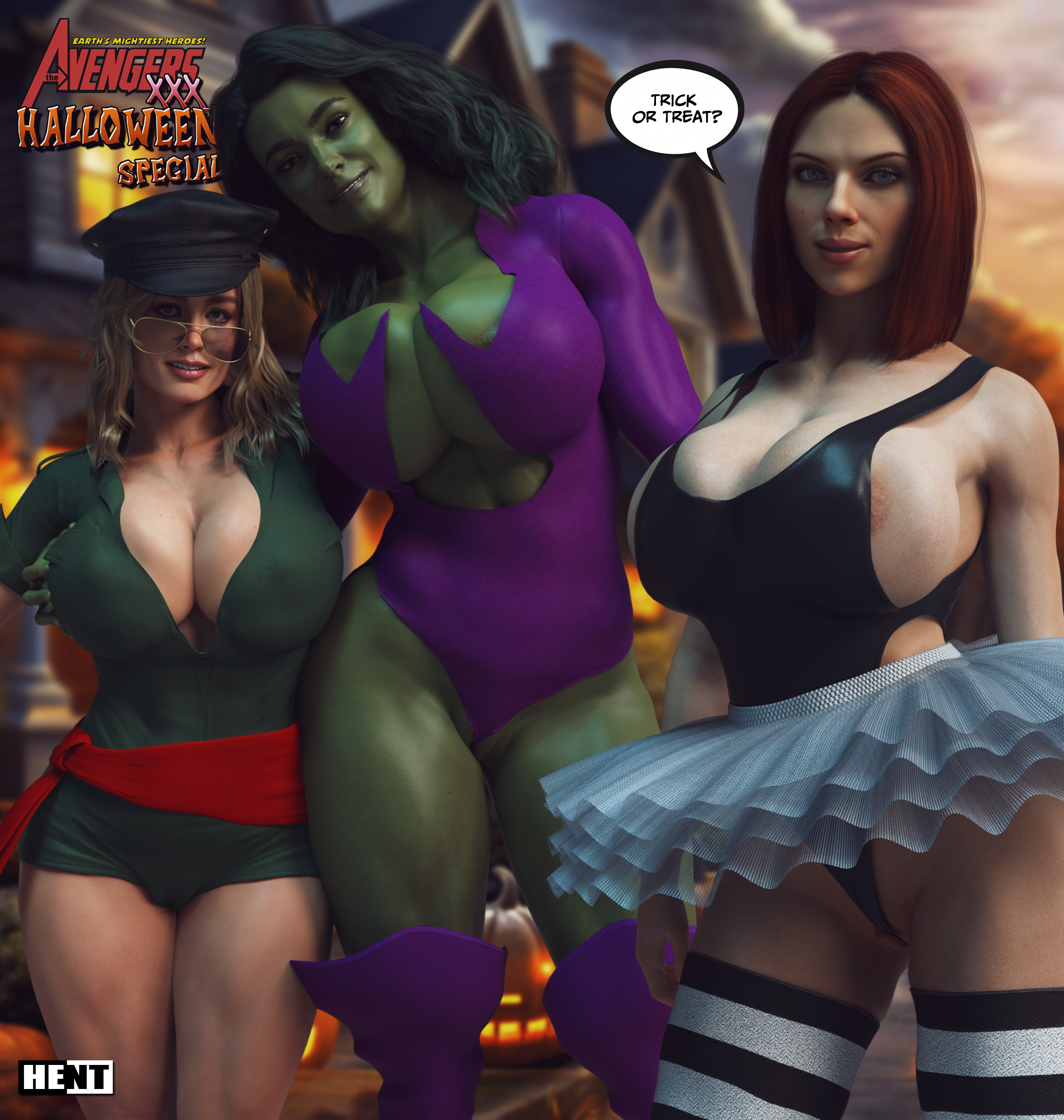 3d, 3girls, avengers, ballet dress, big ass, big breasts, big thighs, black widow (marvel), breasts, brie larson, captain marvel, carol danvers, curvaceous, curvy, curvy figure, female, female only, frilled dress, frilled skirt, green body, green skin, green-skinned female, halloween, hent, hips, huge ass, huge breasts, huge thighs, hulk (series), jennifer walters, large ass, large breasts, large thighs, light skin, light-skinned female, marvel, marvel comics, mature, mature female, ms. marvel, ms. marvel (carol danvers), multiple females, multiple girls, natasha romanoff, s.h.i.e.l.d., scarlett johansson, she-hulk, skirt, slim waist, striped legwear, striped thighhighs, stripes, thick, thick hips, thick legs, thick thighs, thighhighs, thighs, voluptuous, waist, wide hips, wide thighs