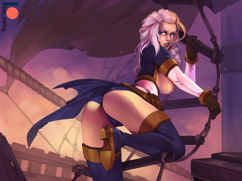 1girls areolae ass boots breasts female female_only human jaina_proudmoore kate_starling looking_at_viewer looking_back nipples panties solo thighhighs world_of_warcraft