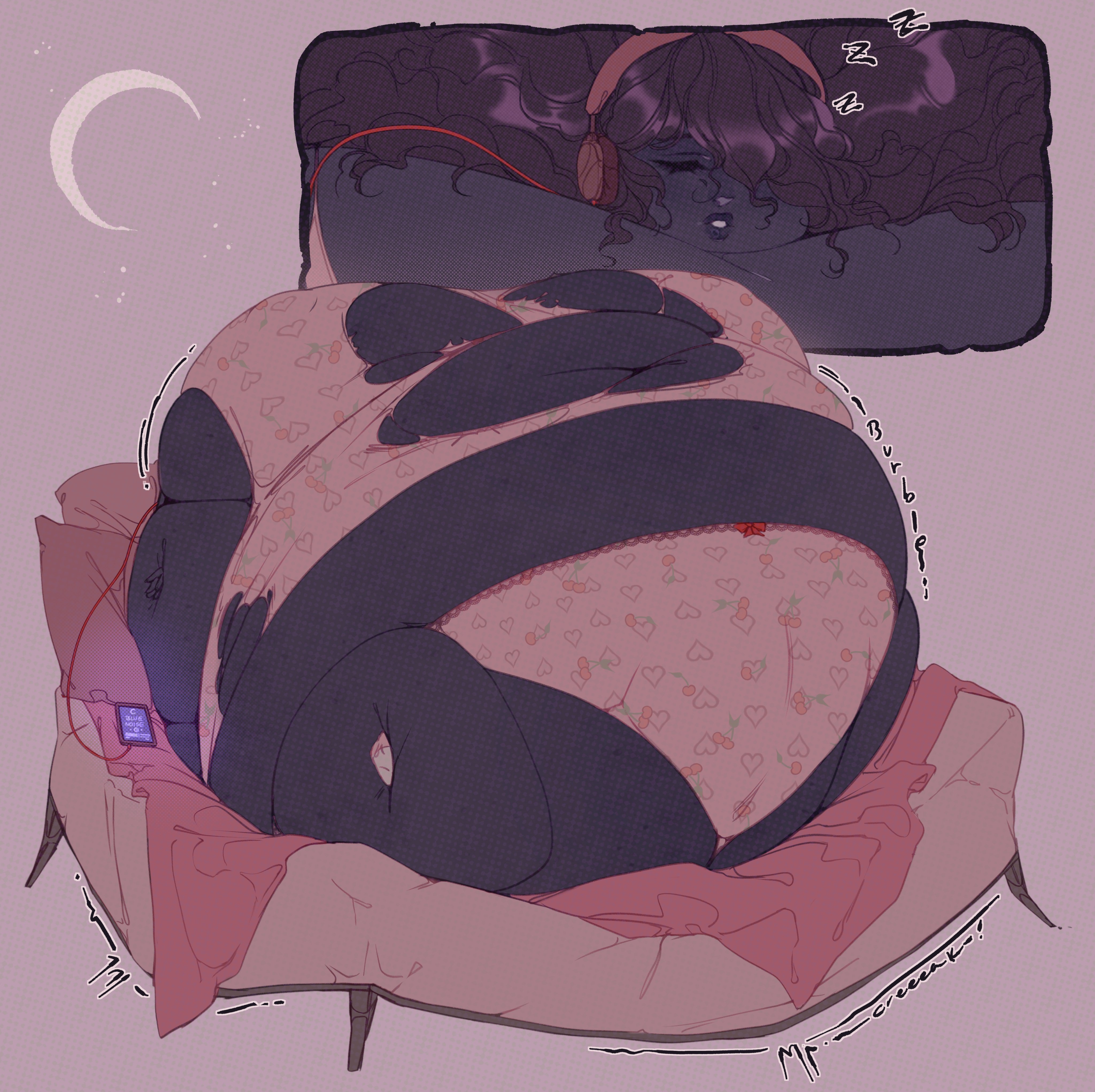 1girls, asleep, blueberry, blueberry girl, blueberry inflation, blueberry juice, female, original, original character, sleeping, spherical inflation, velvet bambi