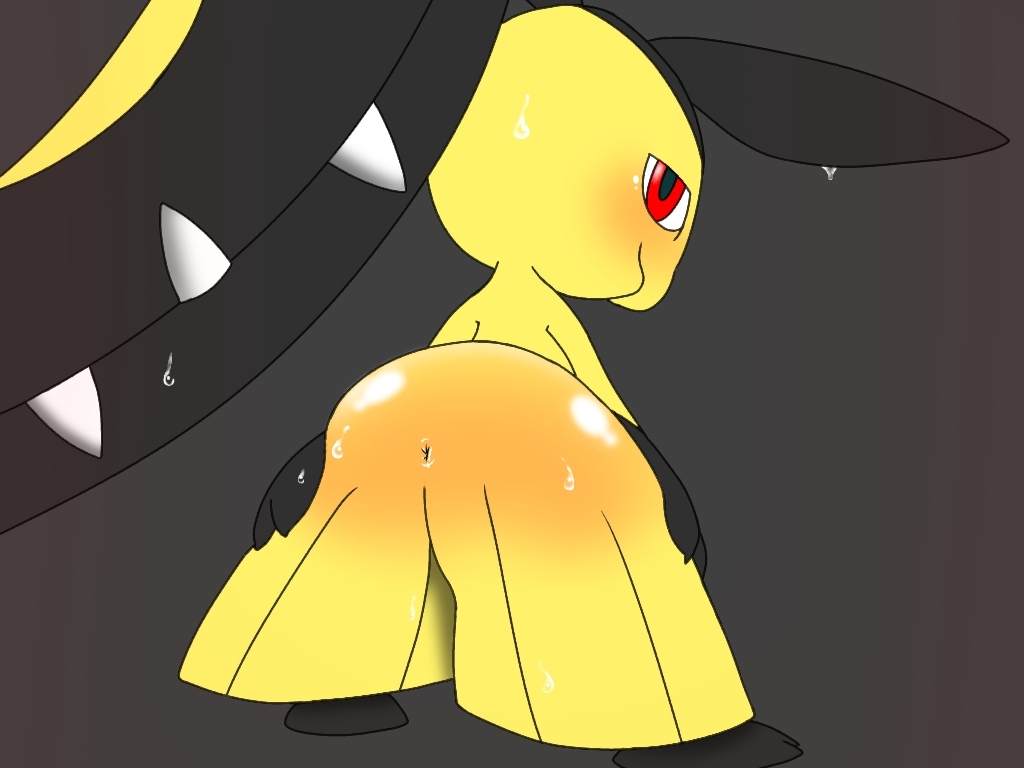 2019 3_fingers ambiguous_gender anus ass big_mouth black_background black_hair blush fairy fangs hair hair_mouth hands_on_hips looking_at_viewer looking_back mammal mawile multi_mouth nintendo pokemon pokemon_(species) pokemon_rse presenting red_cheeks red_eyes ritoning8810 sharp_teeth simple_background solo sweat teeth video_games yellow_body