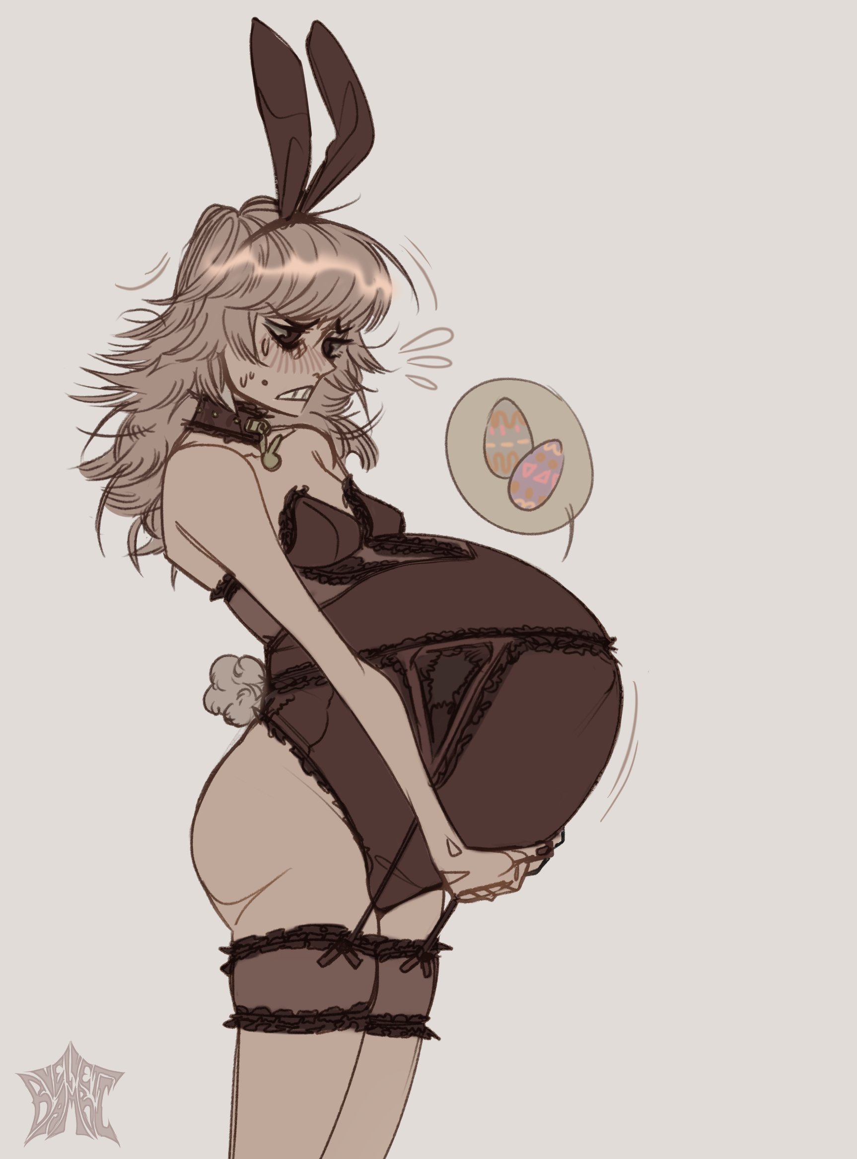 1girls, bambi (velvet bambi), belly, belly button, belly expansion, belly inflation, breasts, bunnysuit, expansion, female, inflation, maternity clothes, maternity underwear, nails painted, original, original character, pregnancy, pregnant, small breasts, super belly, velvet bambi
