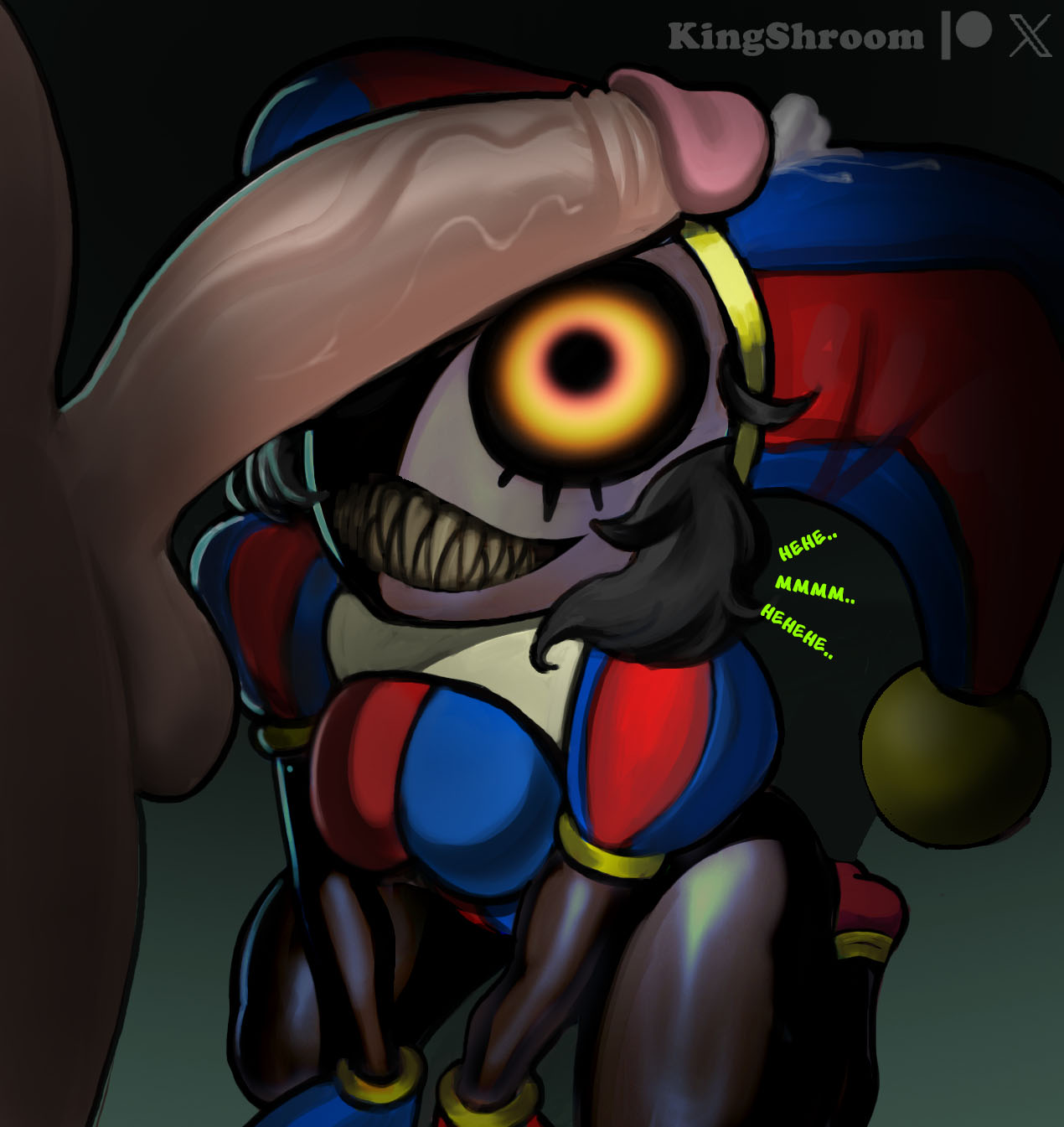 cock on face, cock worship, glitch productions, horror, imminent fellatio, kingshroom, male, massive cock, nightmare waifu, penis, pomni (the amazing digital circus), possessed, possessed pomni, possession, sharp teeth, straight, the amazing digital circus