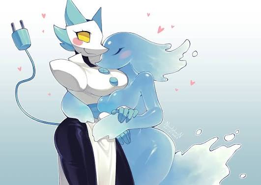 couple, deltarune, hugging, large breasts, lesbian, miss mizzle (deltarune), pride month 2026, tasque manager (deltarune), thick thighs, unknown artist, wholesome, wide hips, yuri