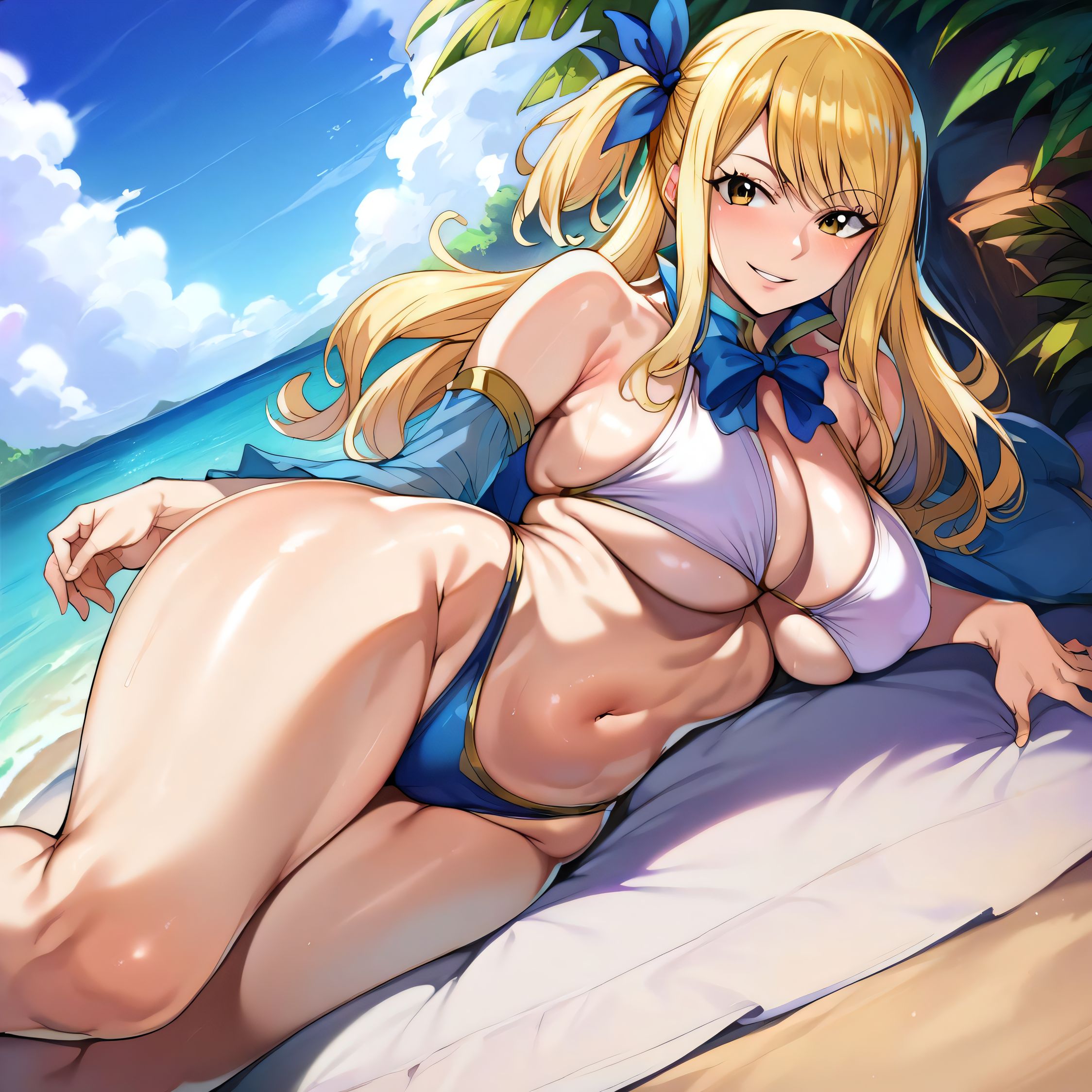 1girls, ai generated, alternate breast size, big breasts, bikini, breasts, busty, curvaceous, curvy, curvy body, curvy female, curvy figure, fairy tail, female, huge breasts, large breasts, lucy heartfilia, nipples, sweat, sweating, sweaty, sweaty body, sweaty breasts, thick thighs, thighs, venus body