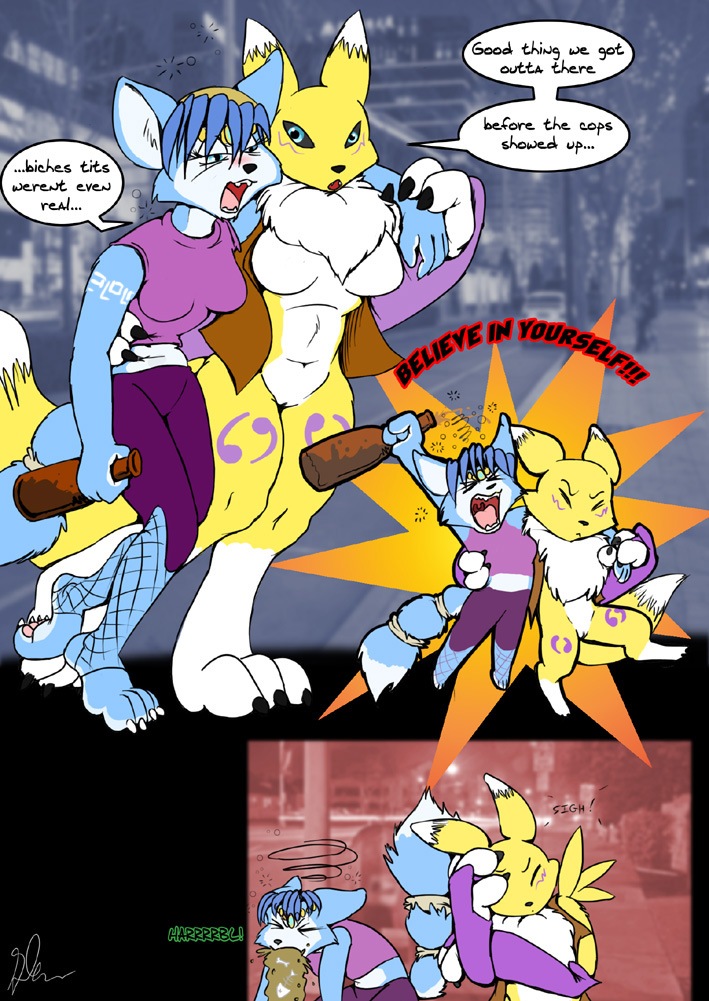 anthro blue_fur canine digimon drunk drunk_bubble female female_only fox fur furry glenn krystal multiple_females renamon star_fox