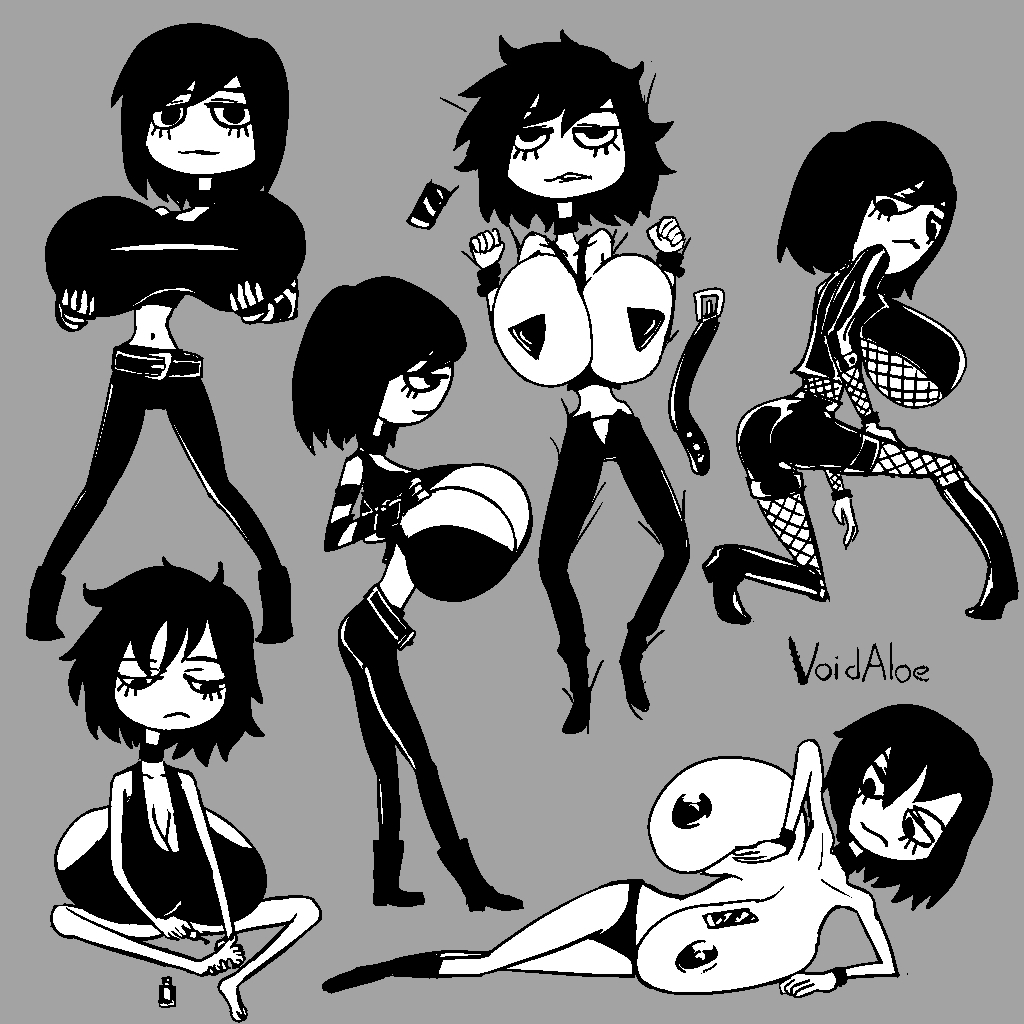 1girls big_breasts borrowed_character bra breasts eyelashes female fishnets goth goth_girl panties sagging_breasts tequila_(void_aloe) void_aloe