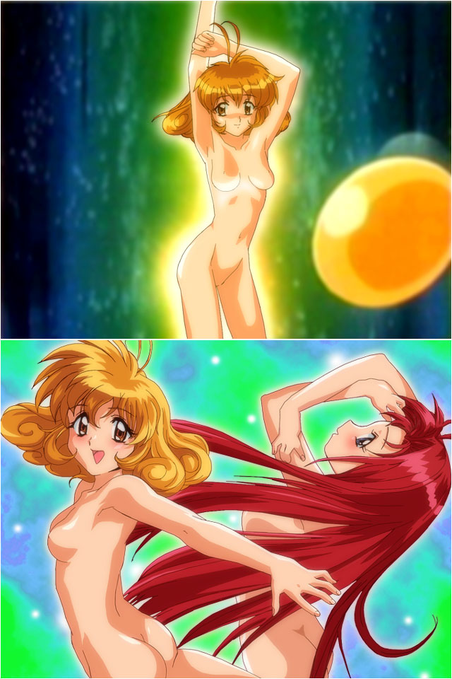 2girls ahoge antenna_hair ass blue_eyes breasts brown_eyes brown_hair corrector_yui female kasuga_yui kisaragi_haruna long_hair looking_back multiple_girls nipples nude red_hair short_hair small_breasts smile