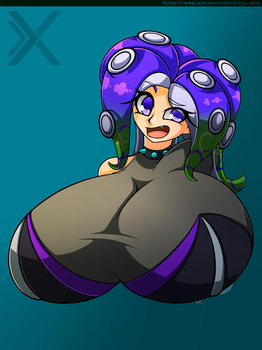 breasts_bigger_than_head clothed d-xross female female_only huge_breasts nintendo no_bra oc octoling octoling_girl splatoon