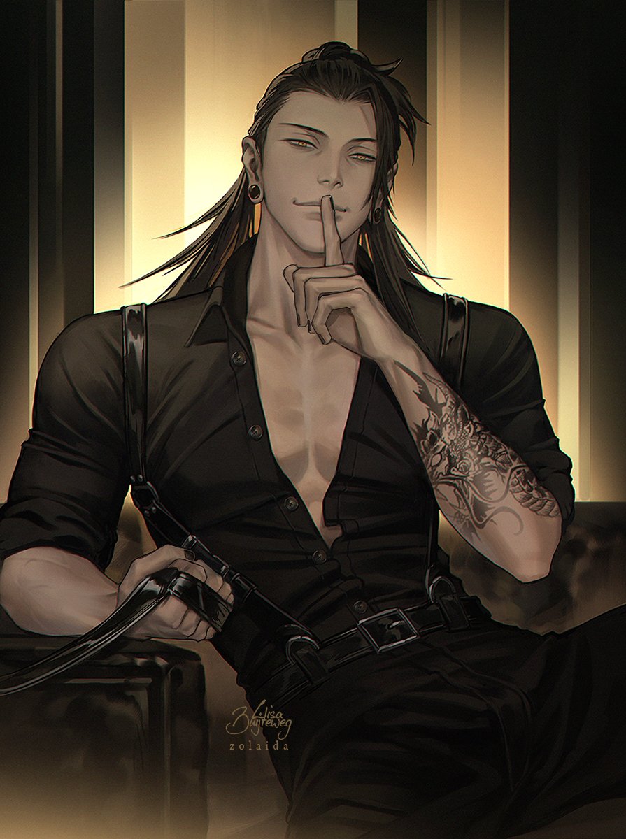 1boy, artofzolaida, jujutsu kaisen, male, male only, muscular, muscular male, solo, solo male, suguru geto