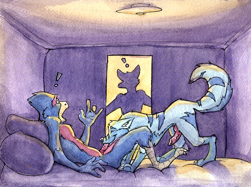 anthro color falco_lombardi fellatio fur furry indoors interspecies male male_only multiple_males nude oral pheasant star_fox yaoi