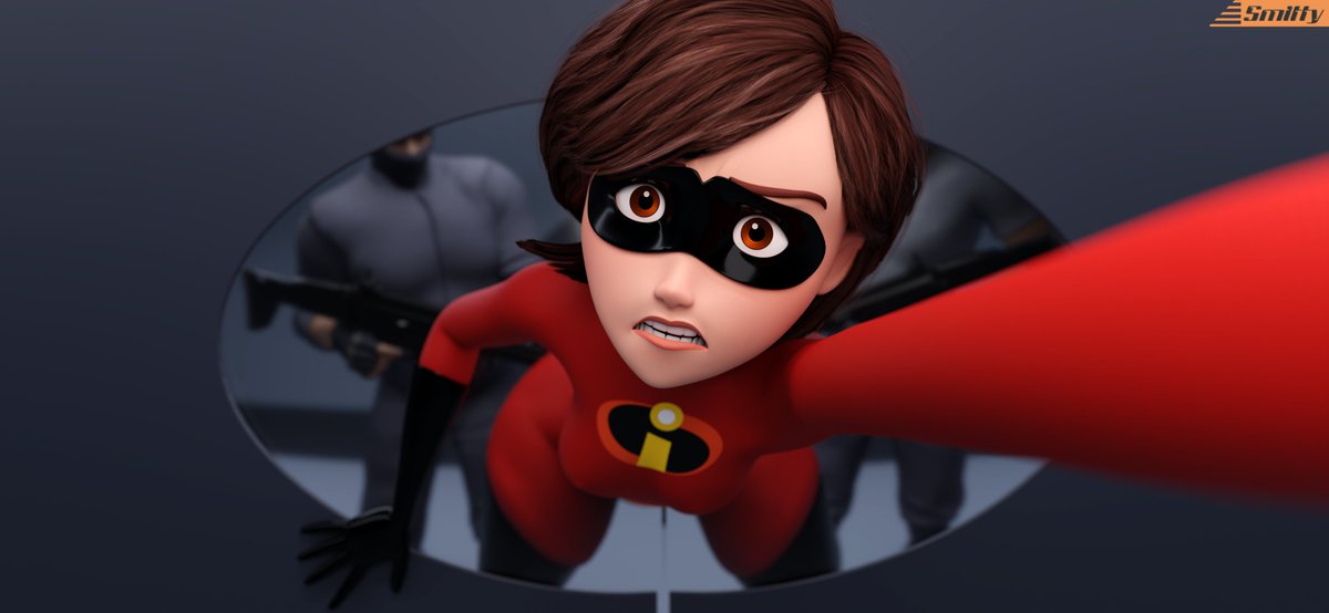 3d, 3d (artwork), balaclava, bent over, breasts, elastigirl, female, helen parr, imminent rape, male, masked, masked male, milf, mother, rape, skinsuit, smitty34, stuck, stuck in door, syndrome's guard, the incredibles, thick thighs, wide hips, worried, worried expression