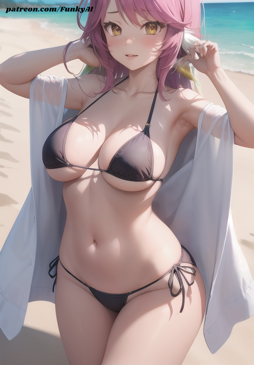 ai_generated beach bikini funkylewdai jibril_(no_game_no_life) no_game_no_life