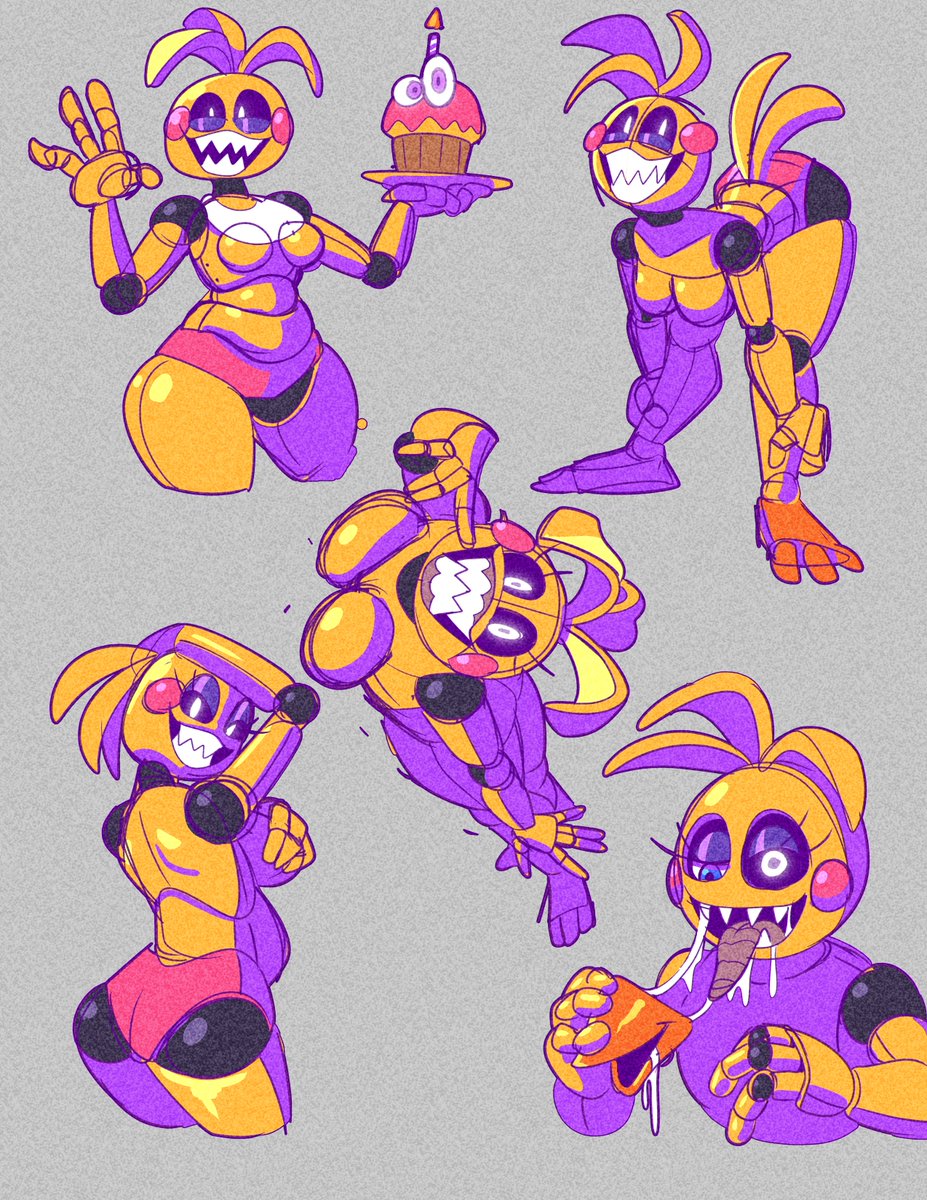 animatronic animatronic_female bib cum_in_mouth curvy curvy_figure drool drooling five_nights_at_freddy's five_nights_at_freddy's_2 galactabee haunted joints looking_at_viewer multiple_poses poses possessed robot robot_humanoid simple_background small_breasts thick_thighs topless toy_chica_(fnaf) ultimate_custom_night white_pupils wide_hips yellow_skin