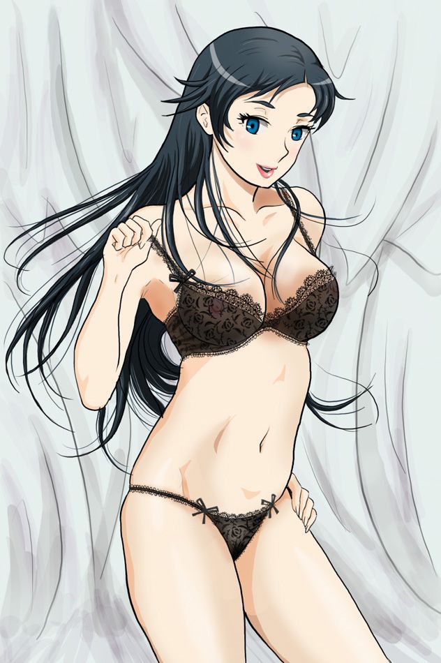 black_hair blood+ blue_eyes bra diva_goldsmith female medium_breasts navel panties tagme