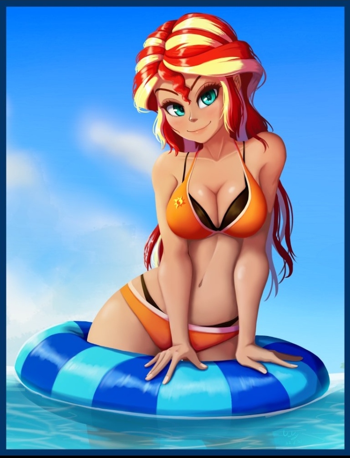 1girls 2022 big_breasts bikini buoy equestria_girls female looking_at_viewer my_little_pony orange_bikini orange_bra orange_panties red_hair smile smiling smiling_at_viewer solo solo_female sunset_shimmer the-park twitter_link two-piece_swimsuit two_tone_hair water wet_hair