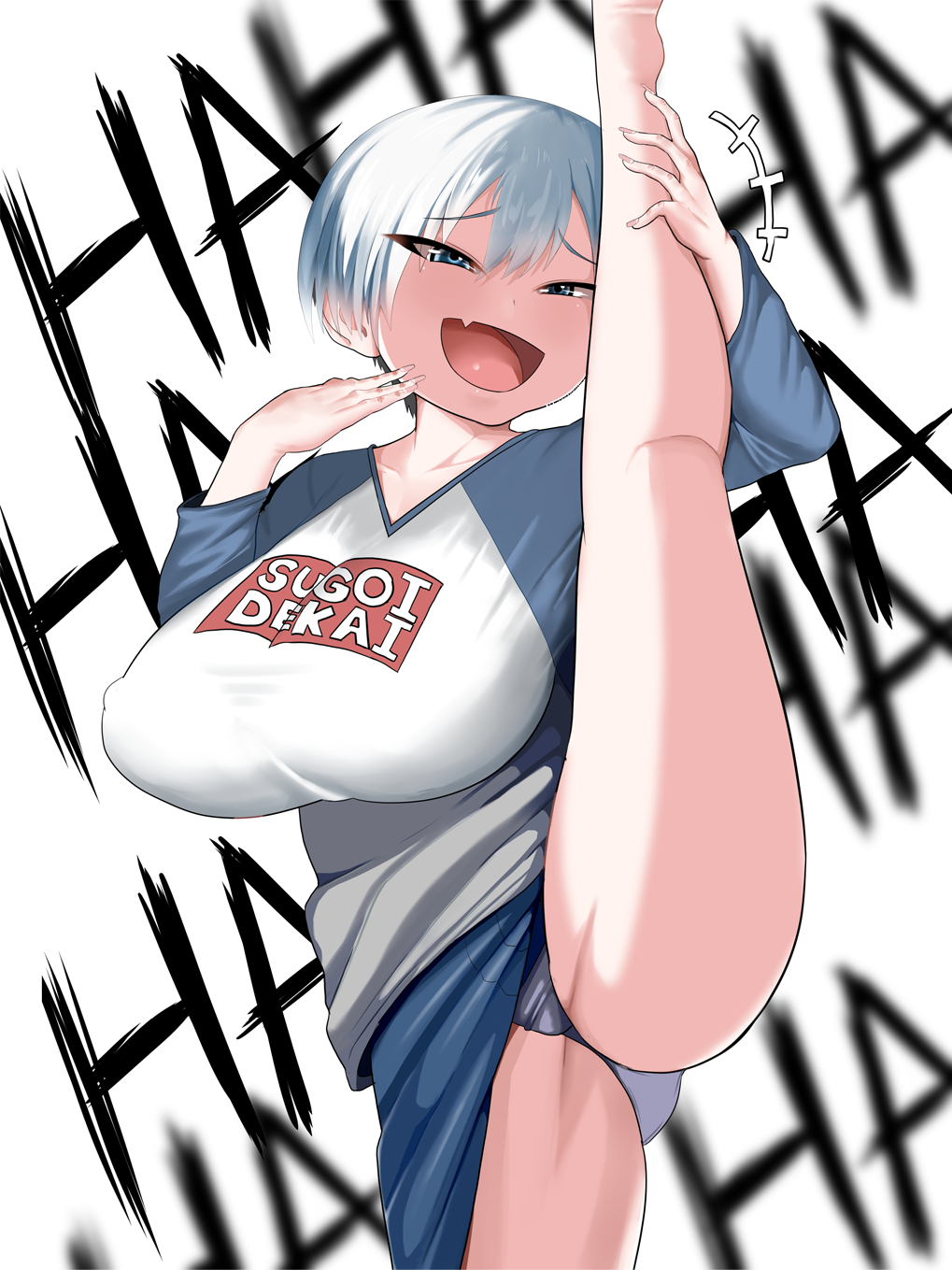 1girls big_breasts breasts busty curvaceous curvy curvy_body curvy_female curvy_figure female huge_breasts large_breasts panties short_hair shortstack smug smug_face standing_on_one_leg standing_split tuna_(artist) uzaki-chan_wa_asobitai! uzaki_hana voluptuous