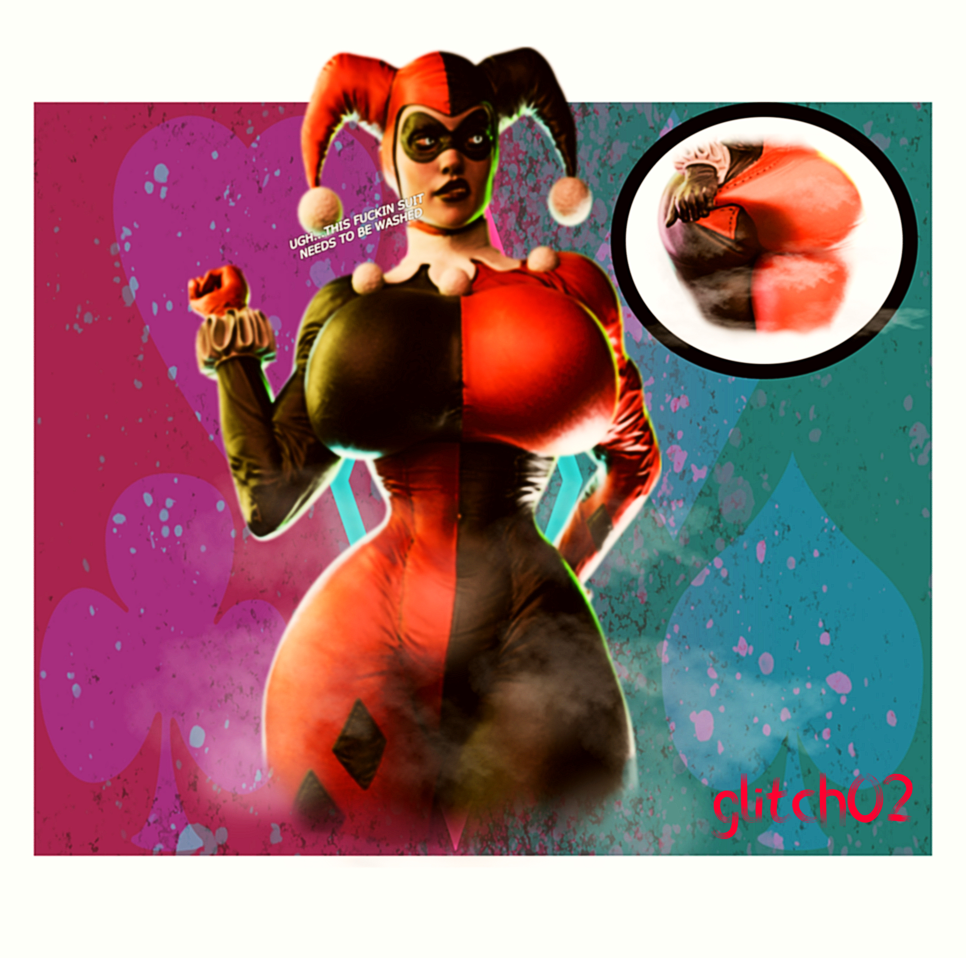 1girls, 3d, 3d (artwork), ass, batman (series), batman: arkham knight, blender, blender (software), curvaceous, curvy, curvy female, curvy figure, dc, dc comics, female, glitch02, harley quinn, harley quinn (classic), harley quinn (injustice), injustice 2, musk clouds, skidmark, smelly, smelly ass, thick ass, thick thighs, voluptuous, wedgie, white skin