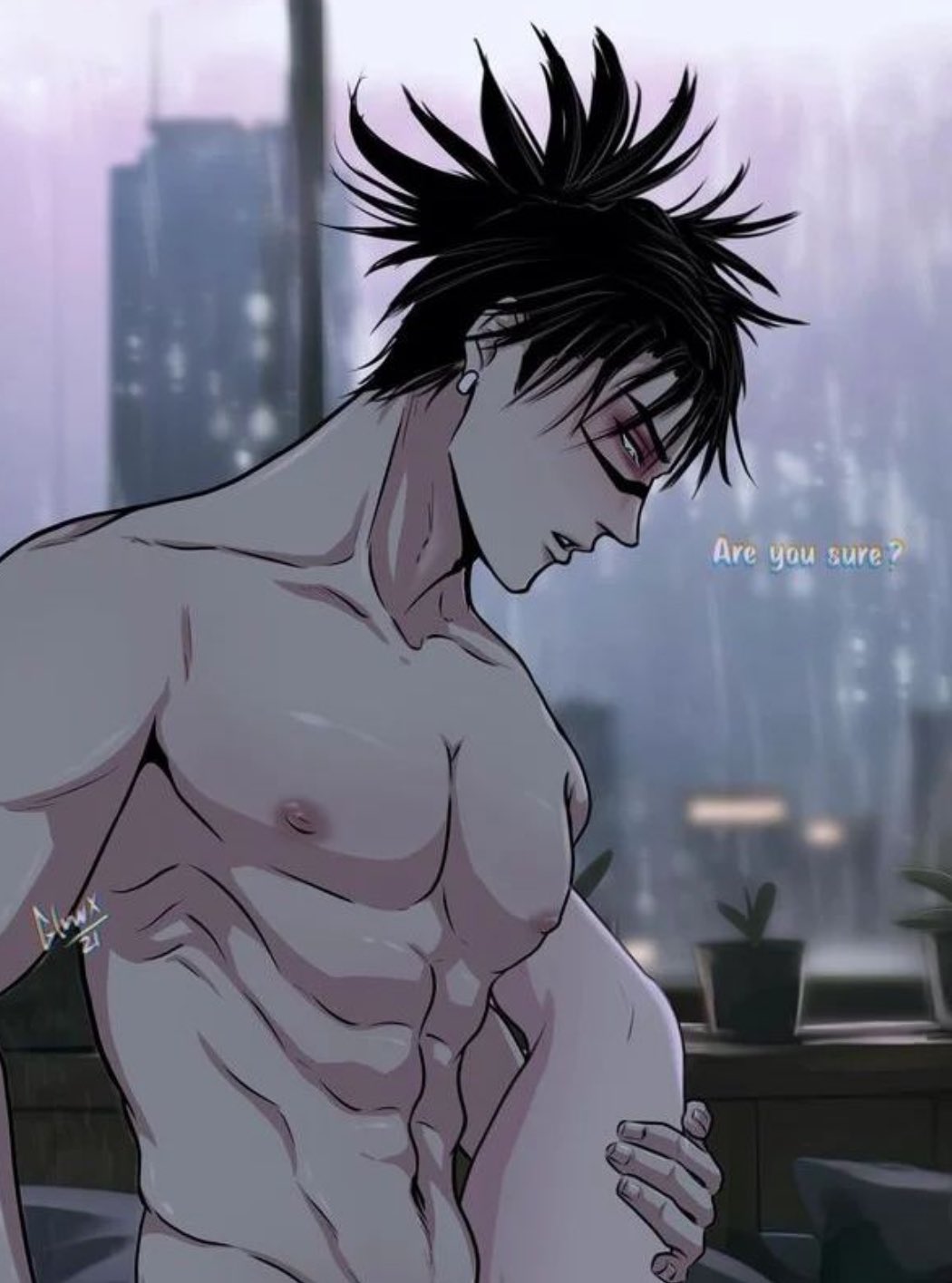 1boy, abs, ambiguous gender, baddienya888, choso kamo, jujutsu kaisen, male, male only, male/ambiguous, raining, thin waist