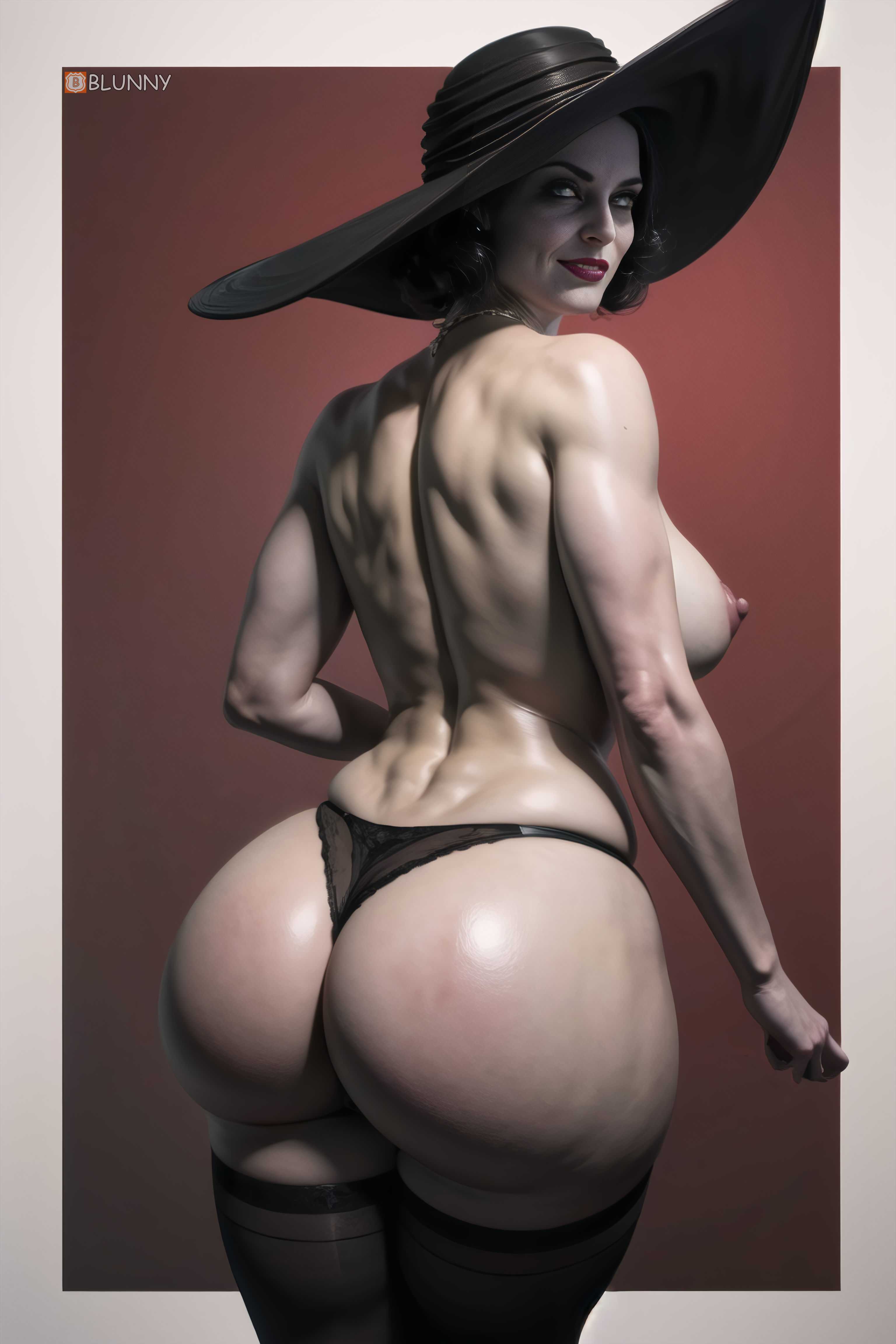 1girls, 3d, ai generated, alcina dimitrescu, ass, back view, big ass, big butt, black hair, black panties, blunny, breasts, capcom, cellulite, curvaceous, curvy, curvy figure, dark hair, fat ass, female, female only, from behind, huge ass, huge butt, large ass, large breasts, light skin, light-skinned female, milf, mother, pale skin, pale-skinned female, panties, resident evil, resident evil 8: village, solo, stable diffusion, standing, villain, villainess, voluptuous, voluptuous female, waist, wide hips, wide thighs