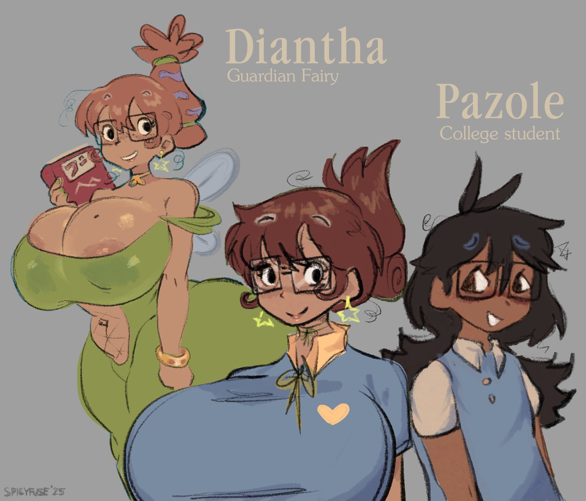 3girls, big boobs, big breasts, breasts, clothed, clothing, dark skin, female, female only, glasses, group, huge breasts, human, nonsexual, revealing clothes, spicyfuse, tagme, voluptuous, women only, young female