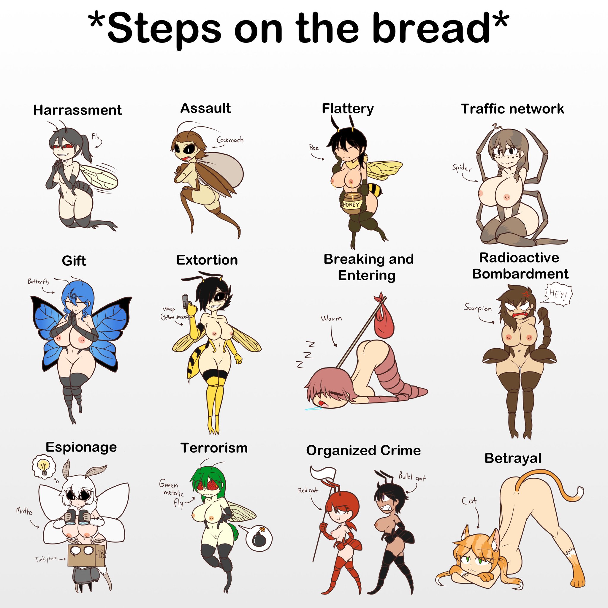 13girls, 6+girls, ant, ant girl, ass, ass up, bee, bee girl, breasts, bug girl, butterfly, butterfly girl, cat girl, cockroach, cockroach girl, cockroach humanoid, completely nude, female, female only, fly, humanized, humor, insect girl, insects, moth, moth girl, nairod103098, nude, nude female, pussy, scorpion, scorpion girl, spider, spider girl, tagme, wasp, wasp girl, worm, worm girl