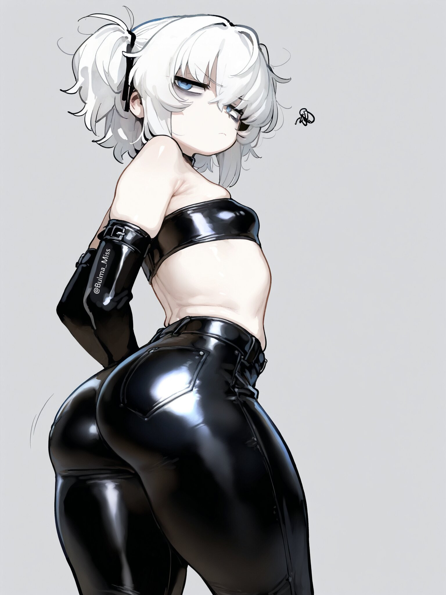 1girls, ai generated, belly button, big ass, big butt, blue eyes, bubble ass, bubble butt, camel toe, cameltoe, commission, dungeons and dragons, imminent sex, latex, latex armwear, latex clothing, latex legwear, latex pants, latex tubetop, leather, leather clothing, leather pants, lily buns, looking at viewer, looking back, mage, oatmealdood, oblivion, oc, original, pale-skinned female, shiny clothes, shortstack, skin tight, skyrim, small breasts, solo female, submissive, submissive female, suggestive look, the elder scrolls, thick ass, thick butt, thick thighs, tube top, tubetop, twintails, white hair