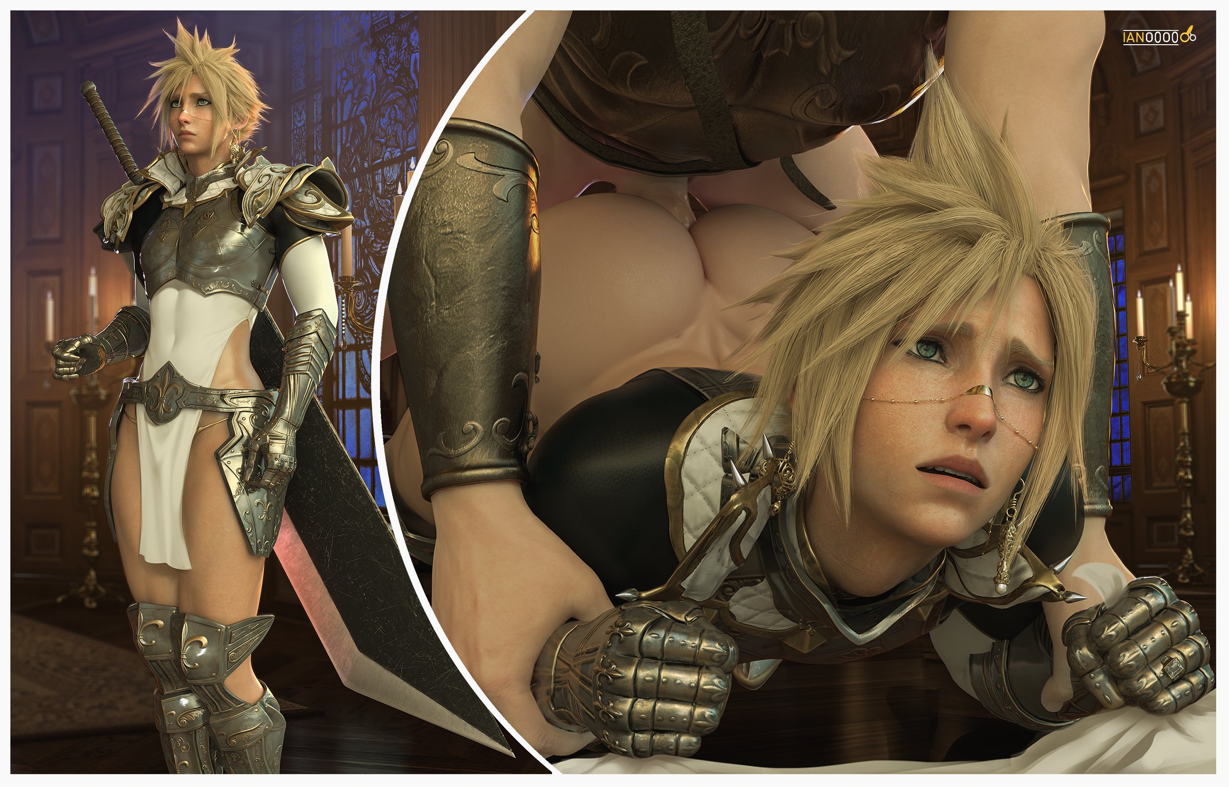 2boys, 3d, blonde hair, blue eyes, cloud strife, femboy, final fantasy, final fantasy vii, gay, gay sex, iano0o0, male, male on male, male only, yaoi