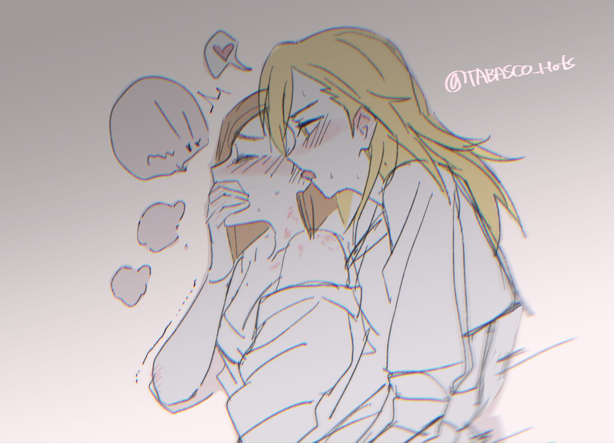 2girls, blush, female, female only, female/female, femdom, implied fingering, implied sex, jujutsu kaisen, kugisaki nobara, limited palette, saki rindo, tabasco hots, tagme, yuri