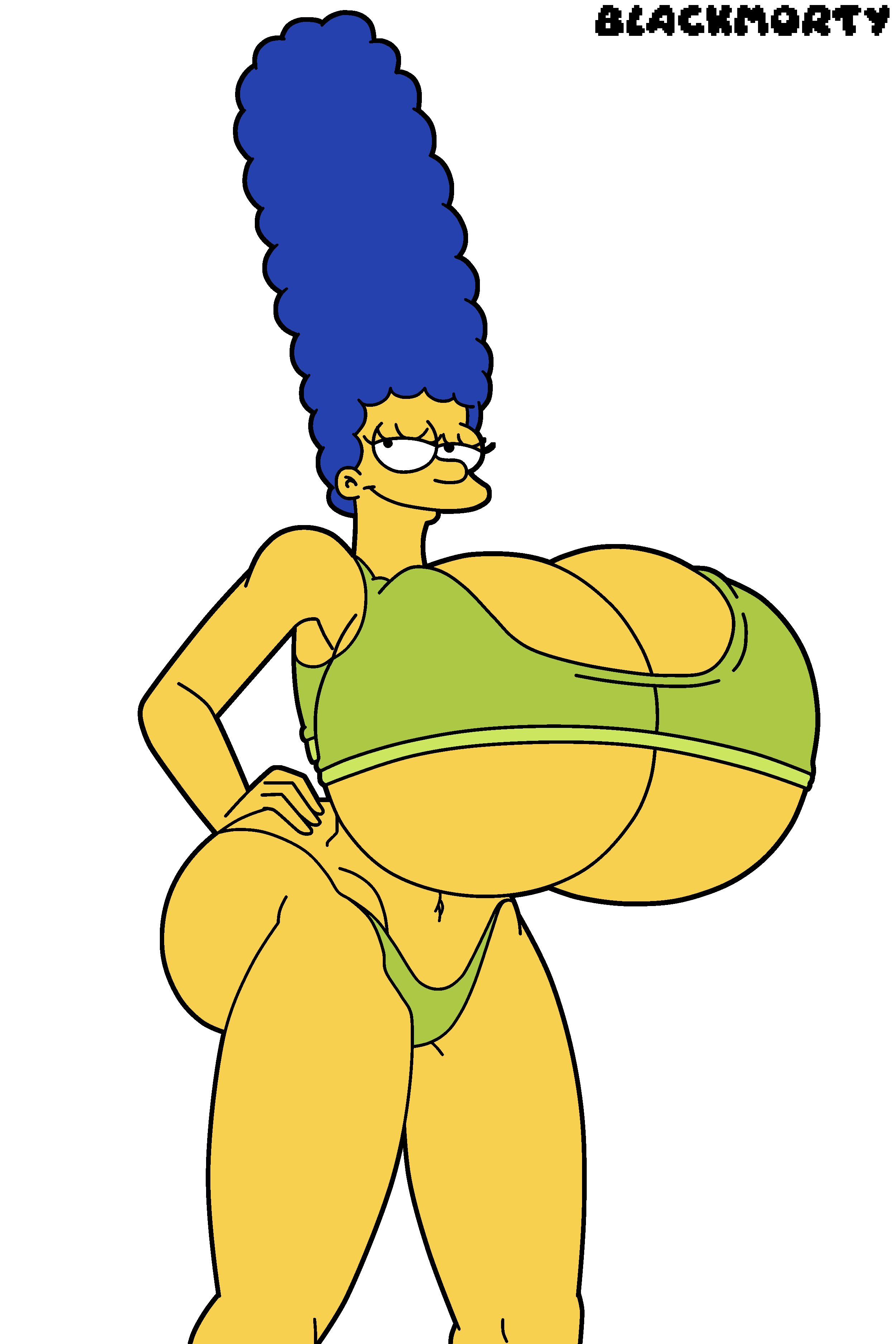 20th century fox, 20th century studios, animated, ass, big ass, big breasts, big thighs, blackmorty (artist), blue hair, bouncing breasts, breasts, bubble ass, bubble butt, exposed torso, female, fox corporation, heels, live2d, marge simpson, matt groening, smiling, the simpsons, workout clothes, yellow body