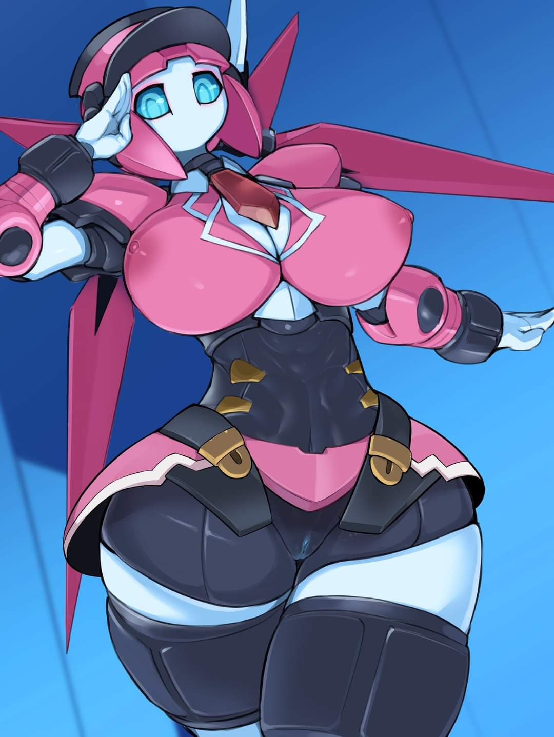 blue pussy, blue vagina, breasts, female, large breasts, pink eyeshadow, pinkle (polynian), pochincoff, pussy, robot, robot girl, robot neoanthropinae polynian, tagme, tagme (artist), wide hips