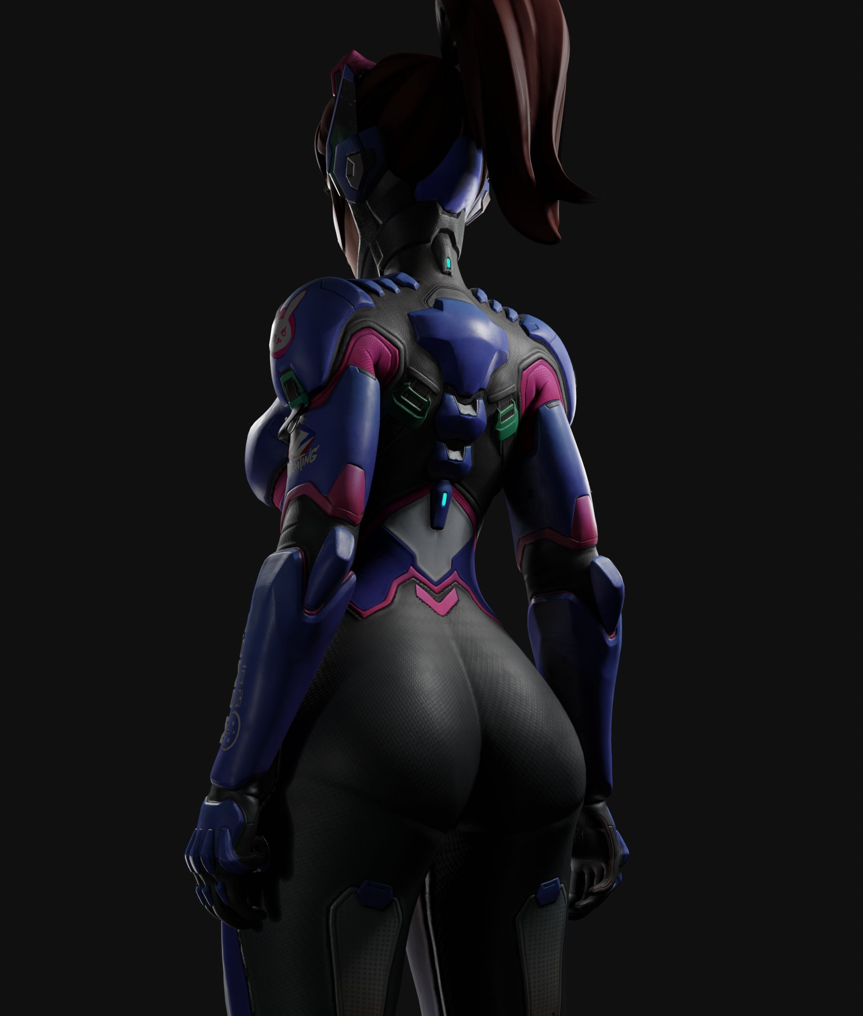 1girls, 3d, ass, back view, behind view, d.va, female, overwatch, overwatch 2, soboro, solo